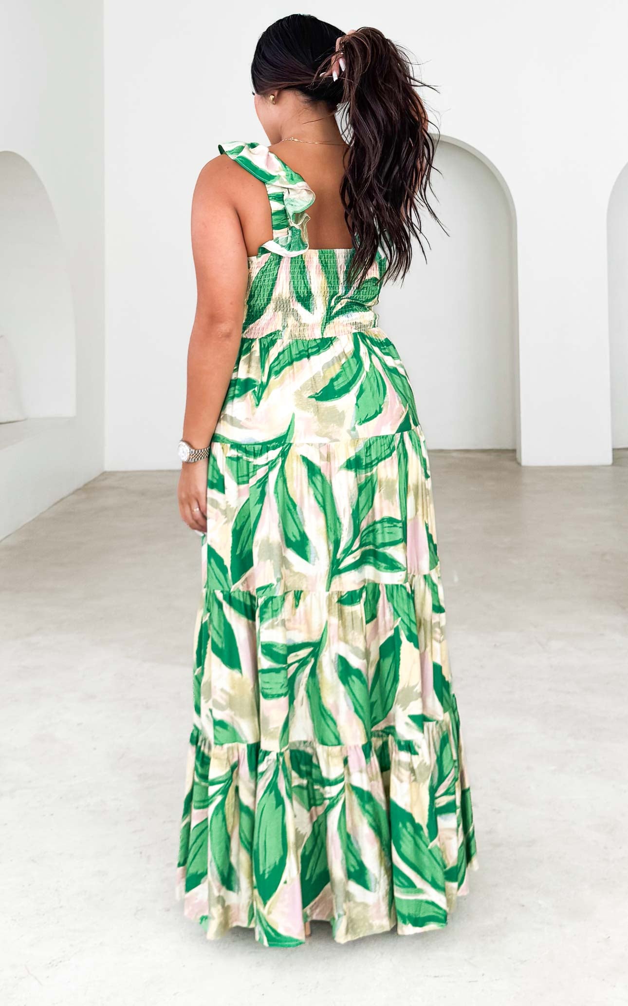 Polly Maxi Dress - Green Beige Multi Print