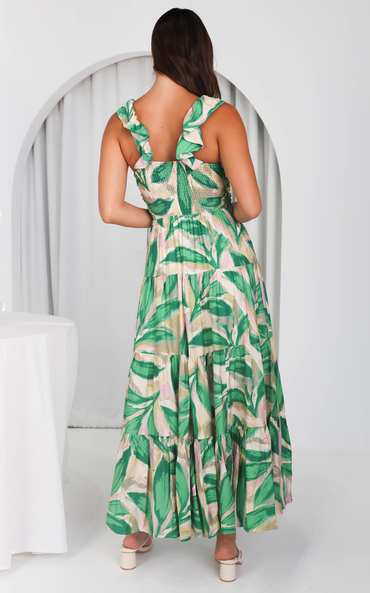 Polly Maxi Dress - Green Beige Multi Print