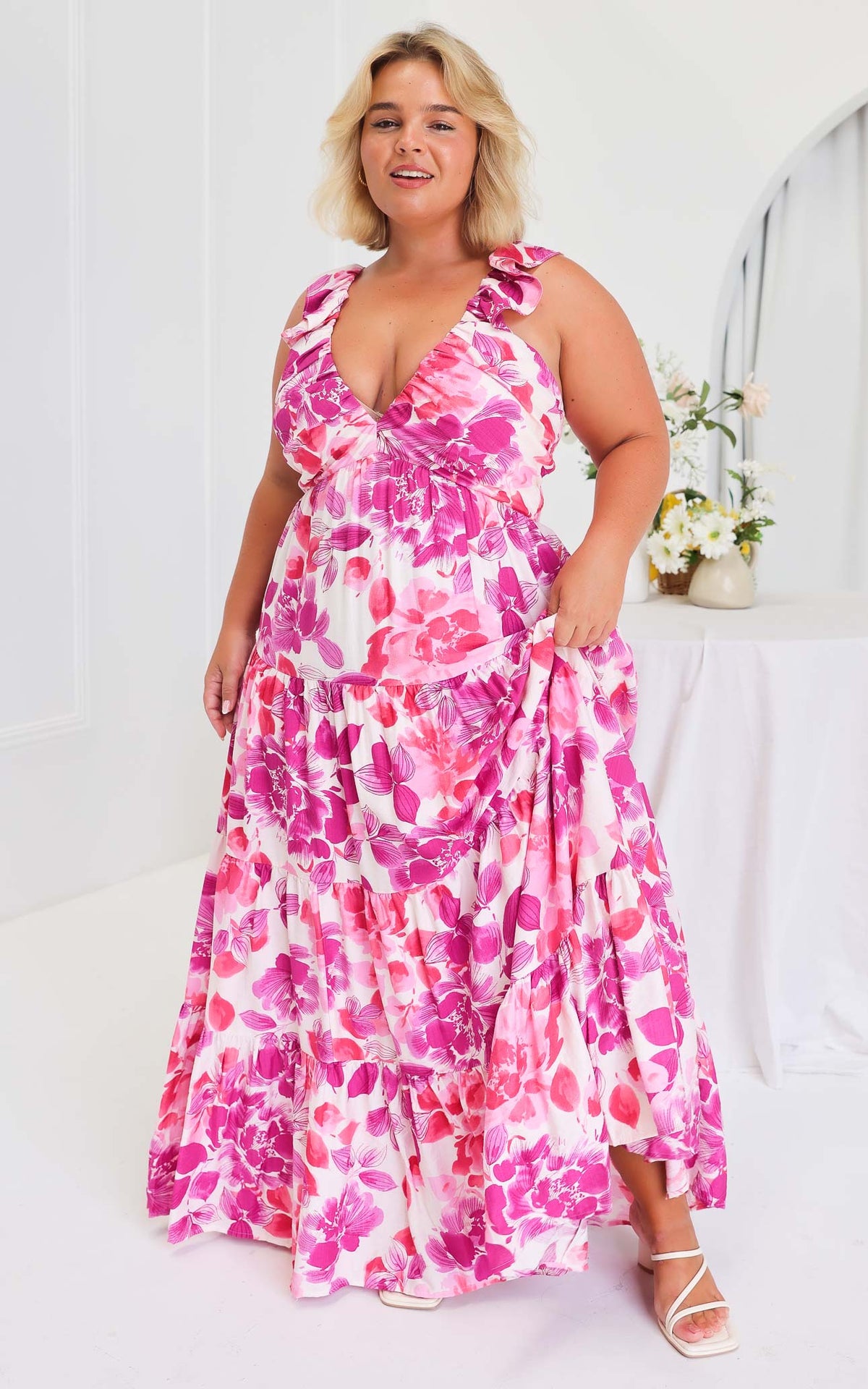 Polly Maxi Dress - Purple Pink Floral