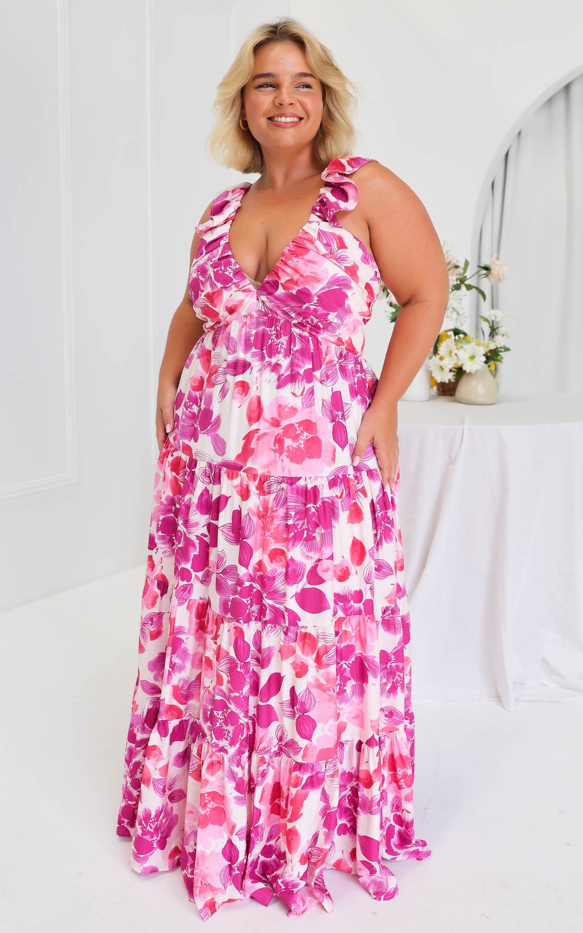 Polly Maxi Dress - Purple Pink Floral