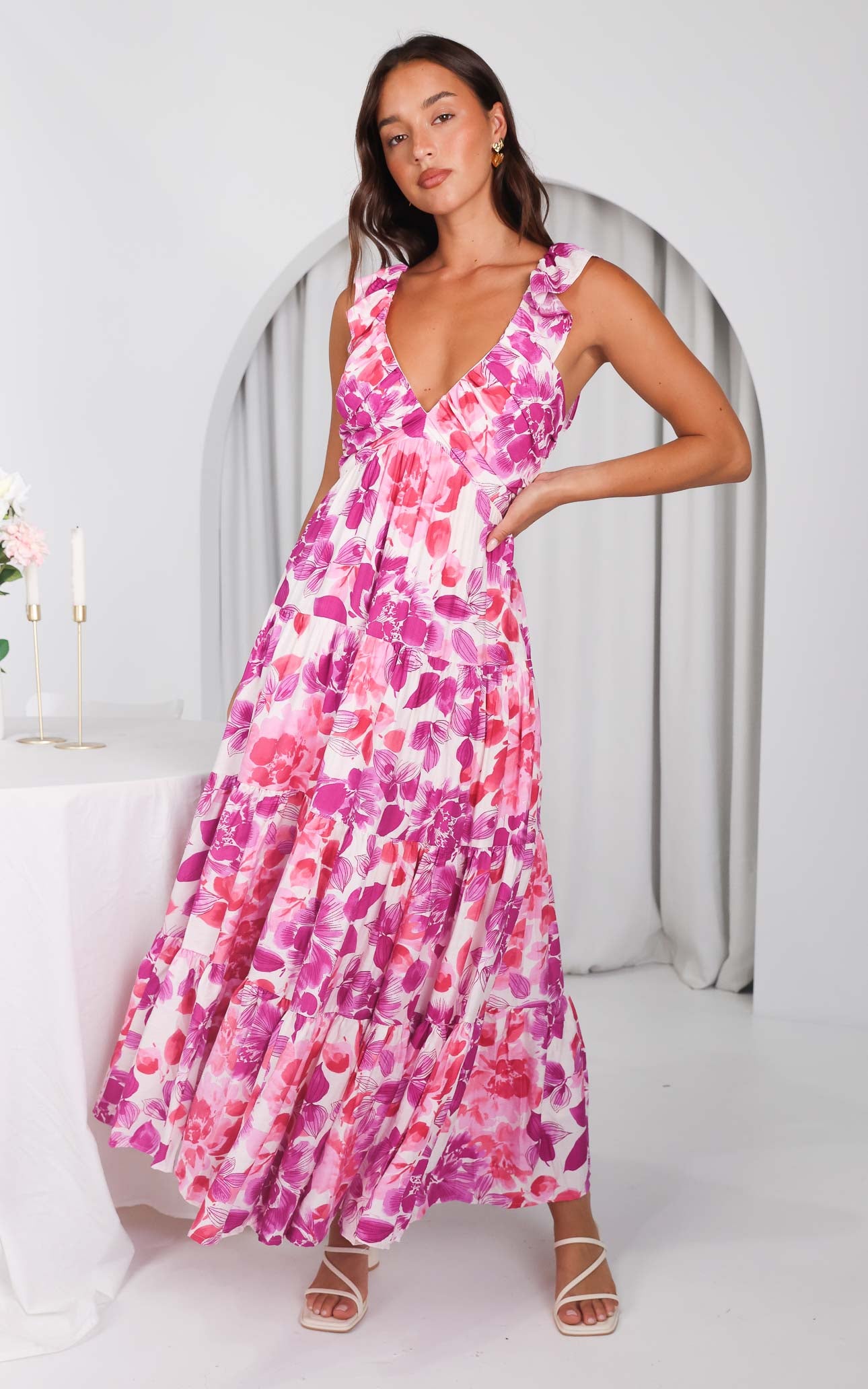 Polly Maxi Dress - Purple Pink Floral