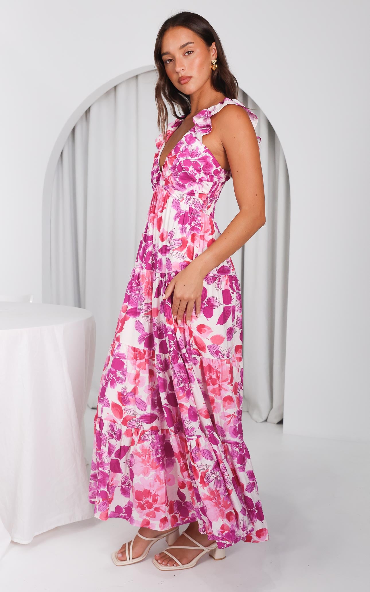 Polly Maxi Dress - Purple Pink Floral