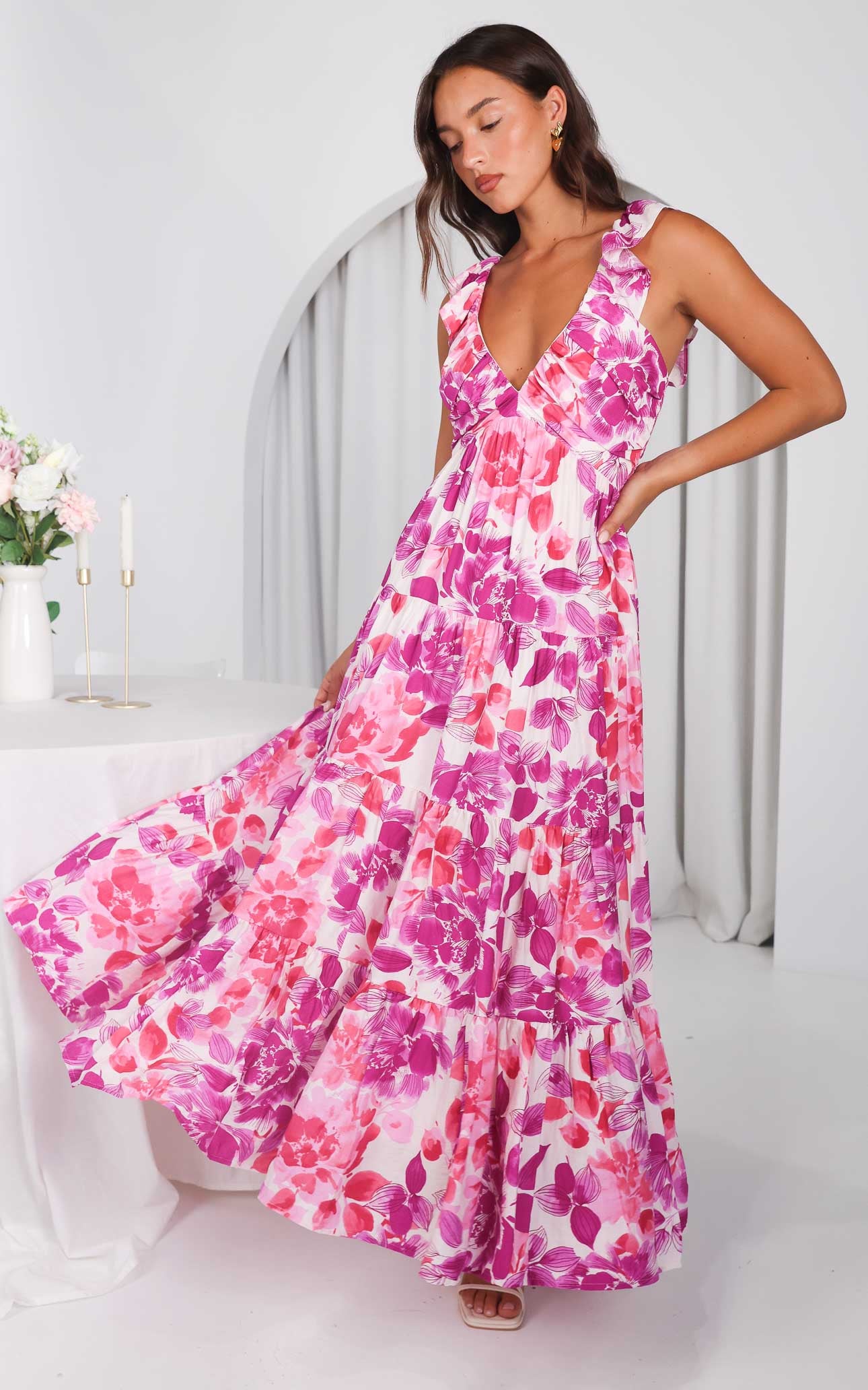 Polly Maxi Dress - Purple Pink Floral