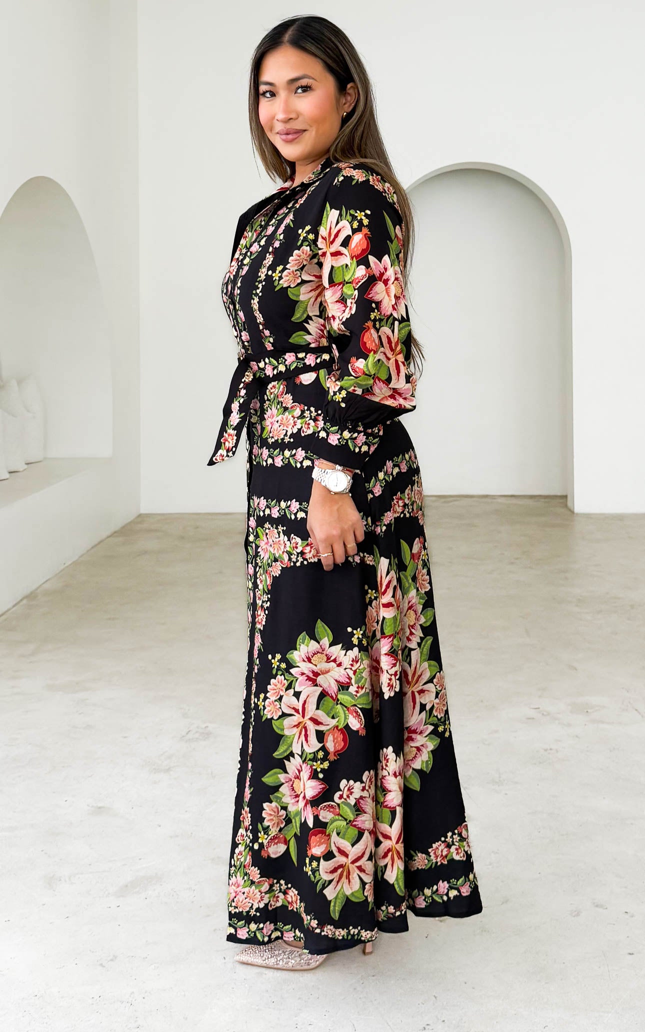 Pomona Long Sleeve Maxi Dress - Black Multi Floral