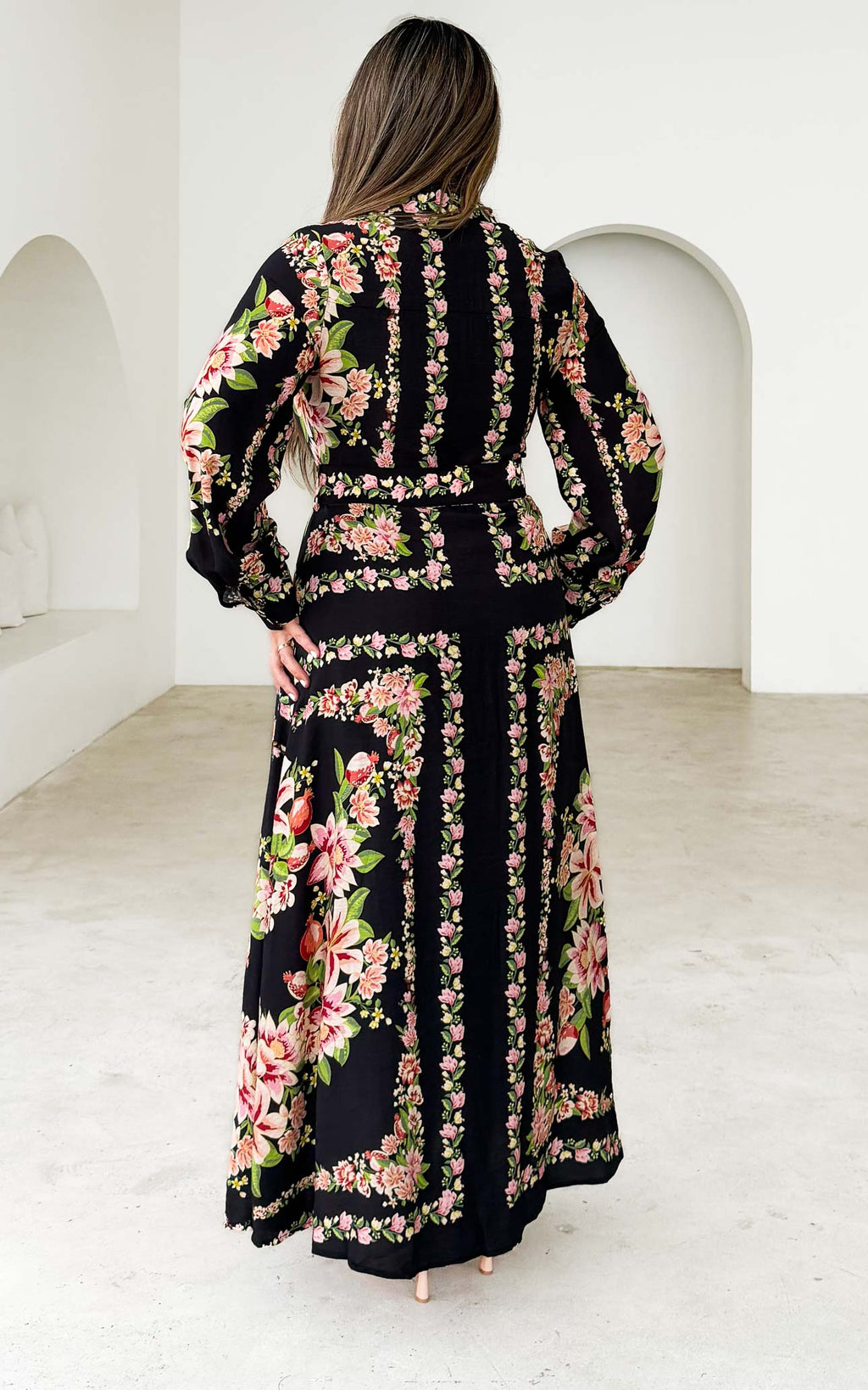 Pomona Long Sleeve Maxi Dress - Black Multi Floral