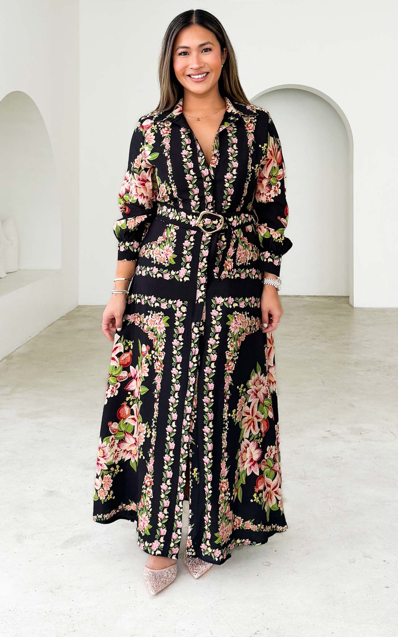 Pomona Long Sleeve Maxi Dress - Black Multi Floral