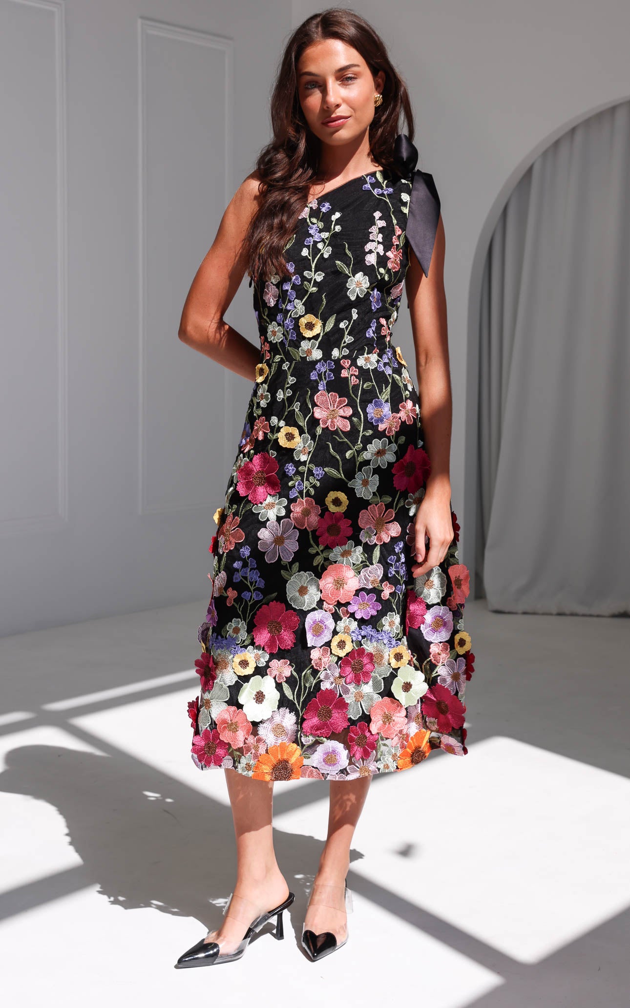 Poppy Midi Dress - Black Multi Floral