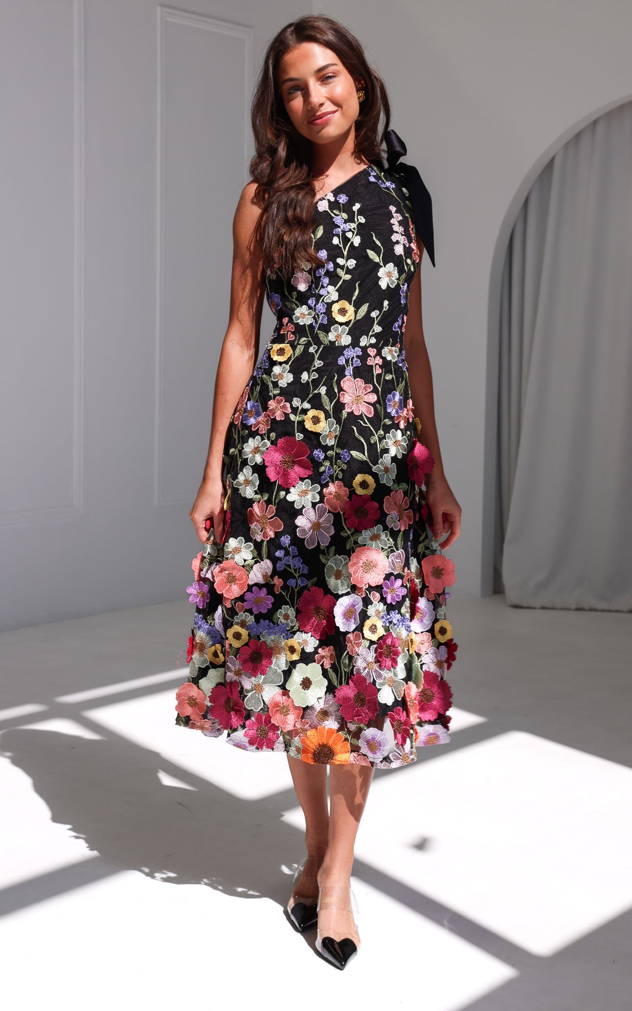 Poppy Midi Dress - Black Multi Floral