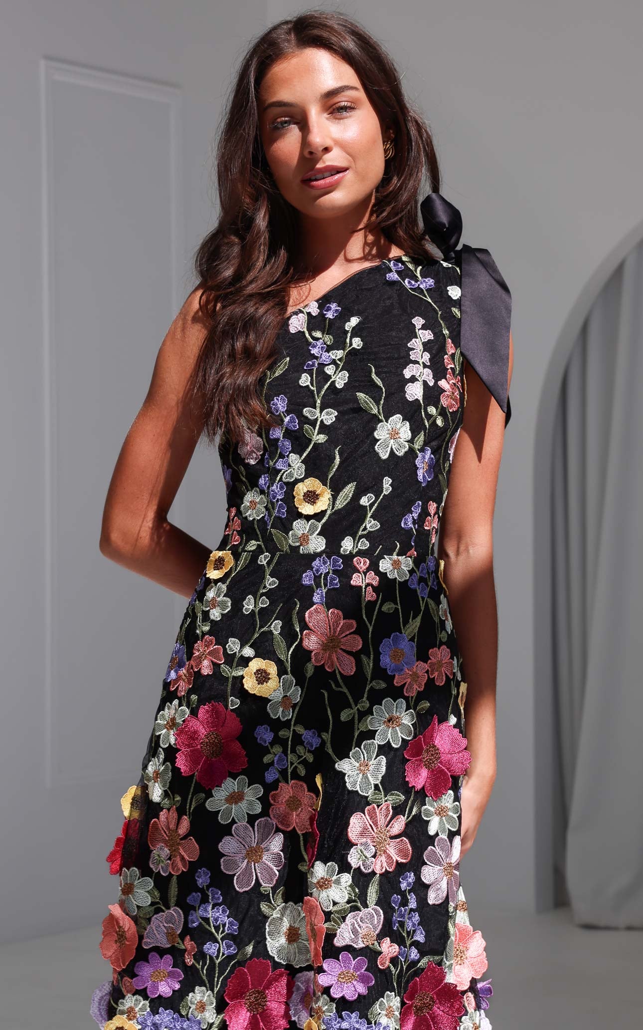 Poppy Midi Dress - Black Multi Floral