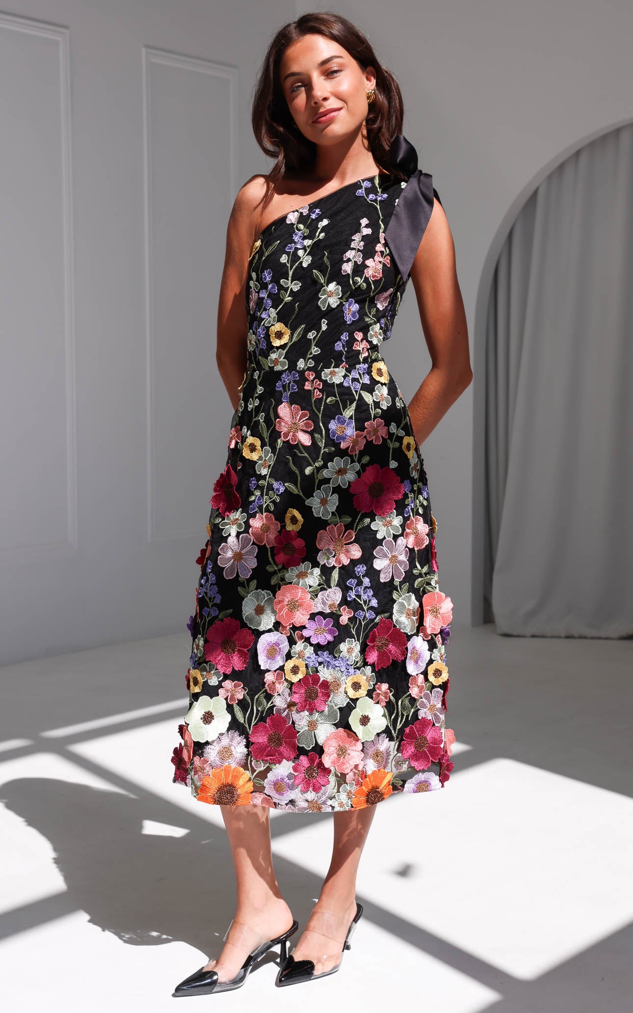 Poppy Midi Dress - Black Multi Floral