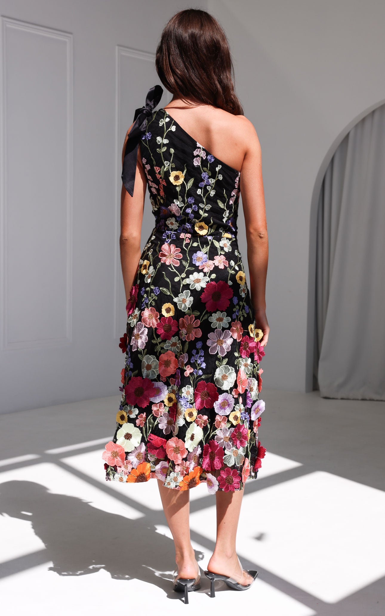 Poppy Midi Dress - Black Multi Floral