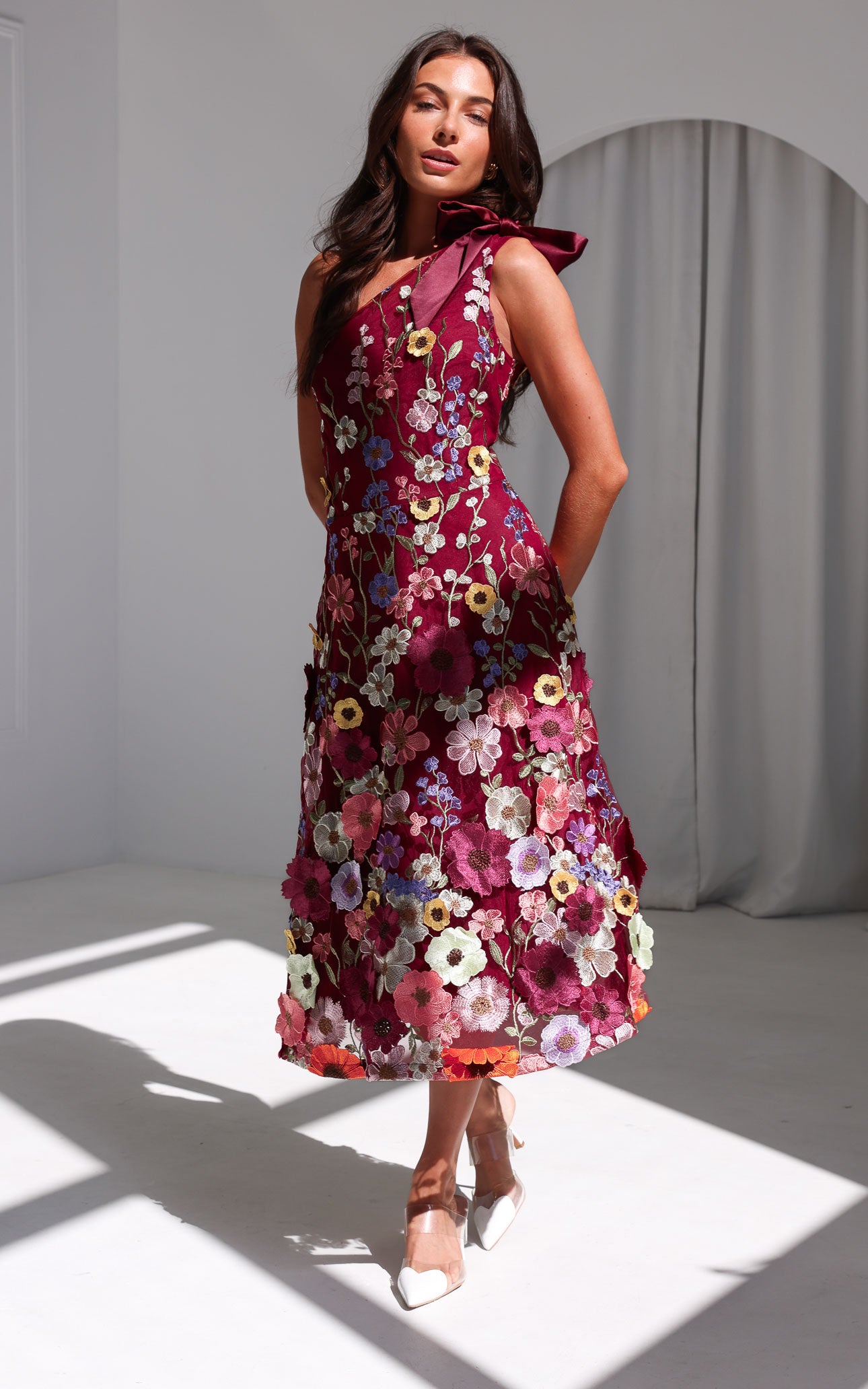Poppy Midi Dress - Wine Multi Floral
