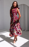 Poppy Midi Dress - Wine Multi Floral