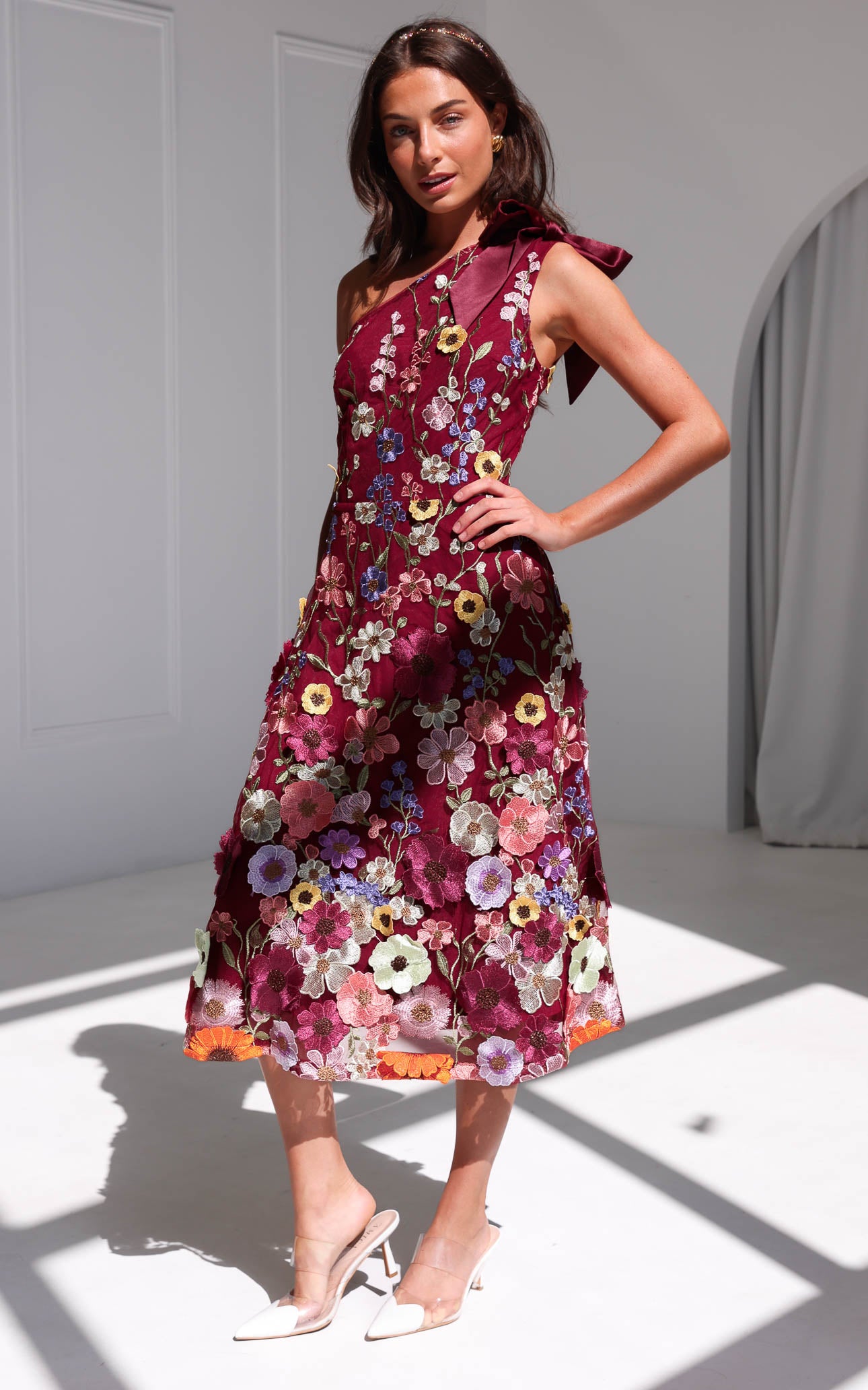 Poppy Midi Dress - Wine Multi Floral