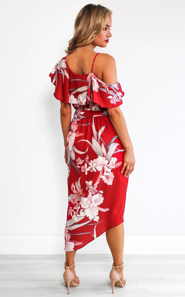 Portia Midi Dress - Red Floral