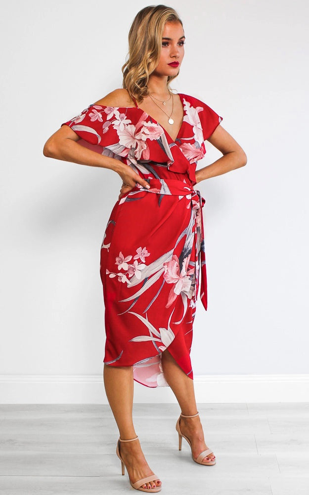 Portia Midi Dress - Red Floral