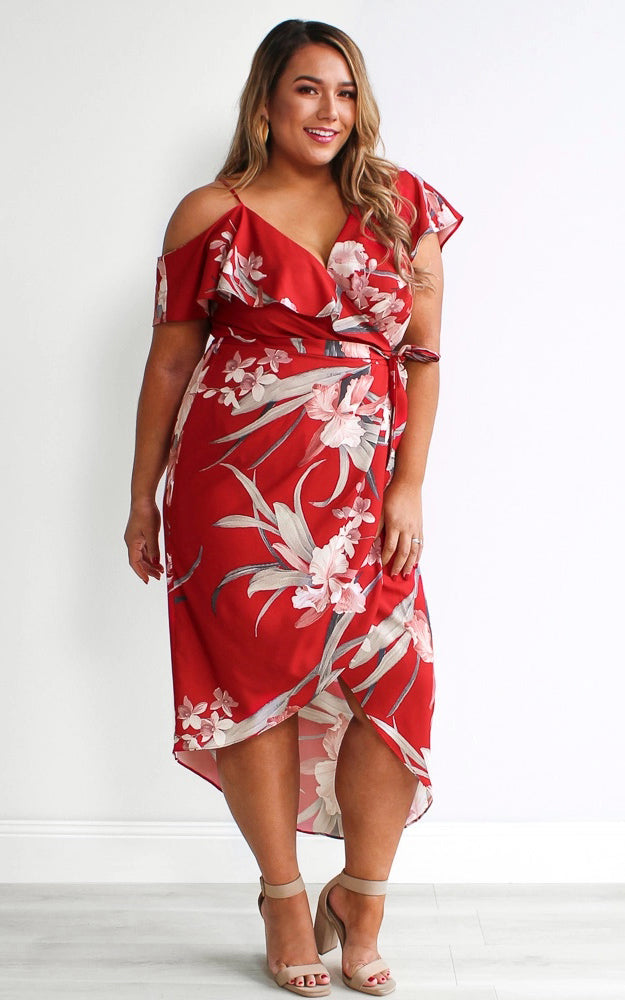 Portia Midi Dress - Red Floral