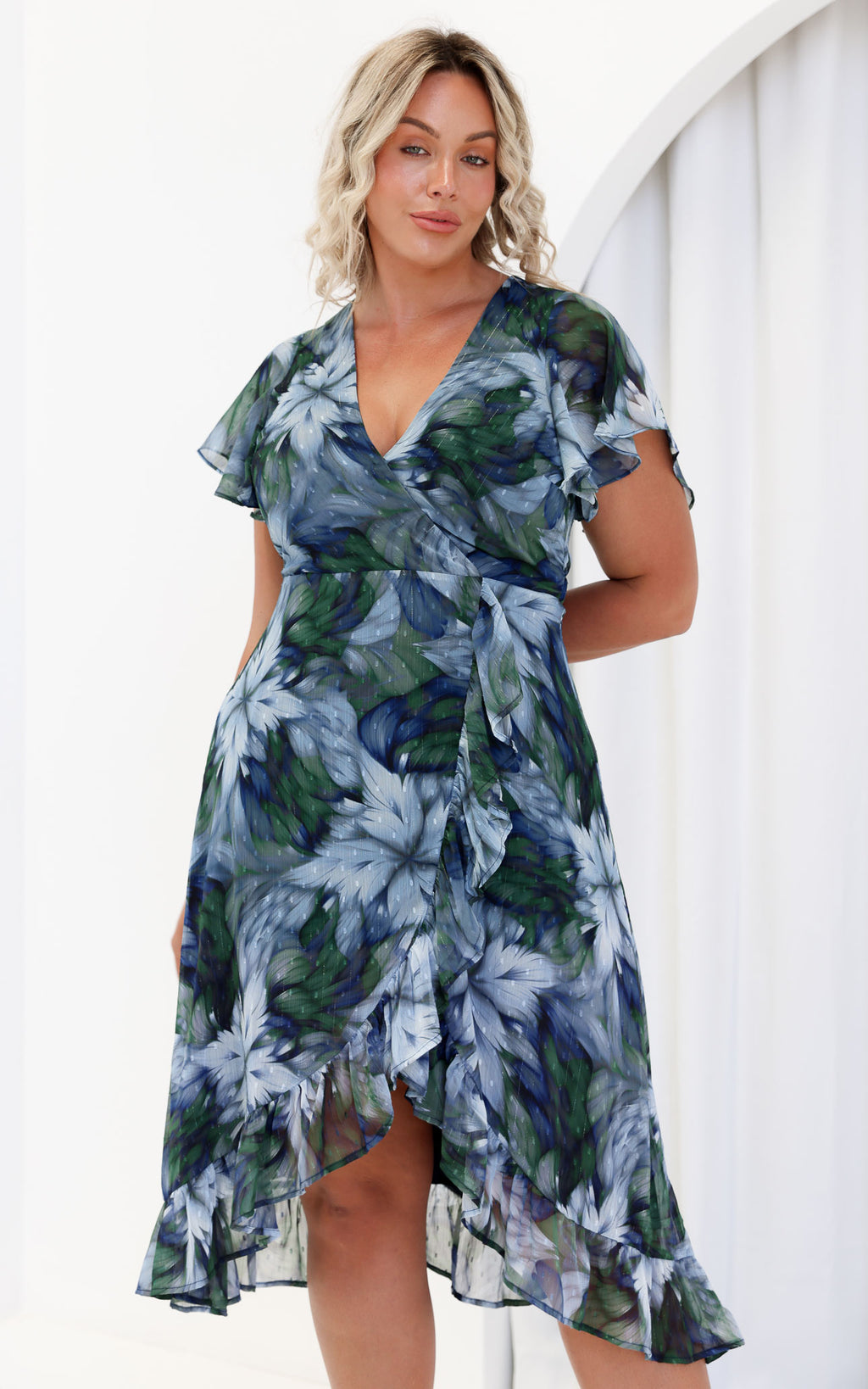 Portland Midi Dress - Blue Green Floral Texture