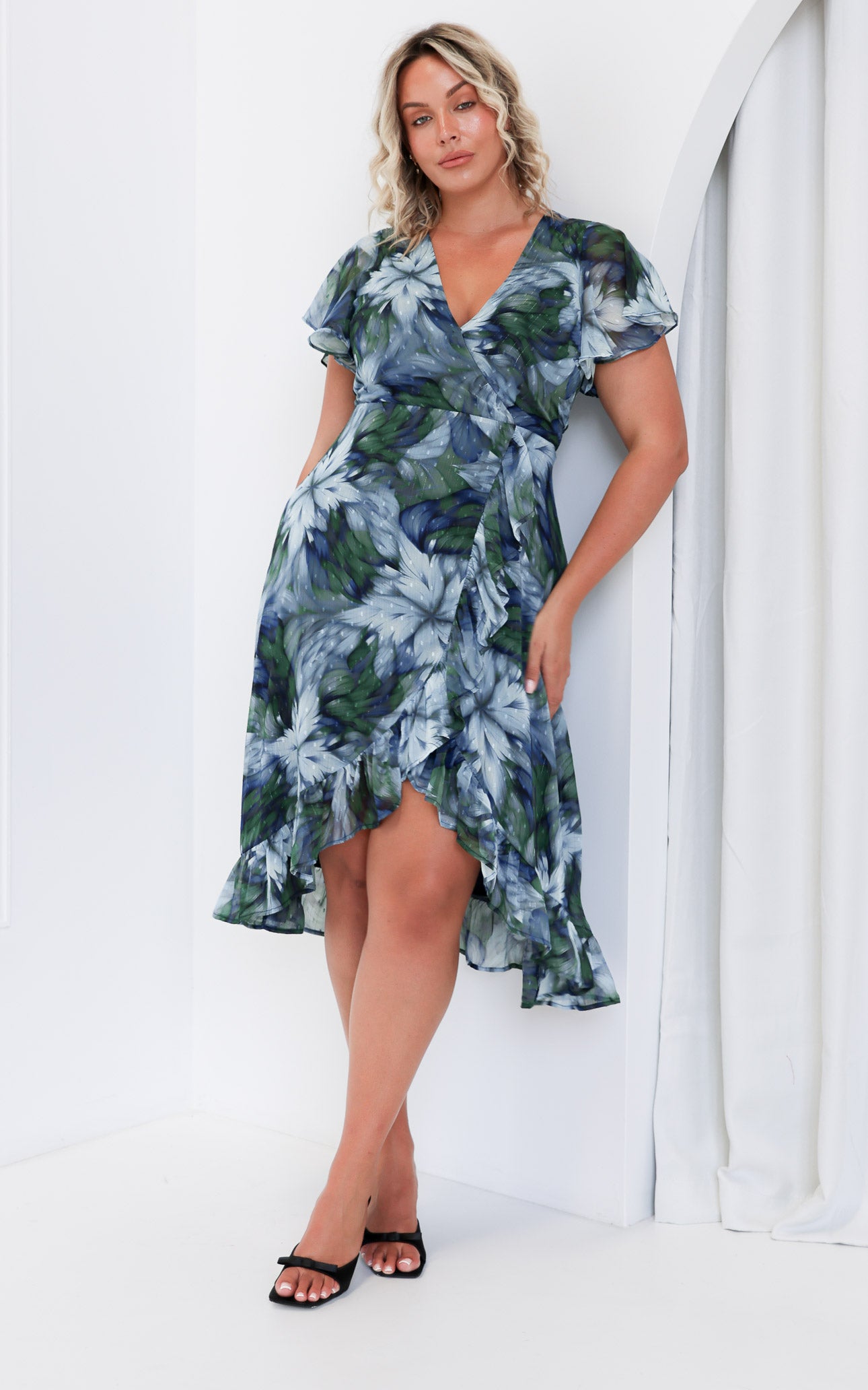 Portland Midi Dress - Blue Green Floral Texture