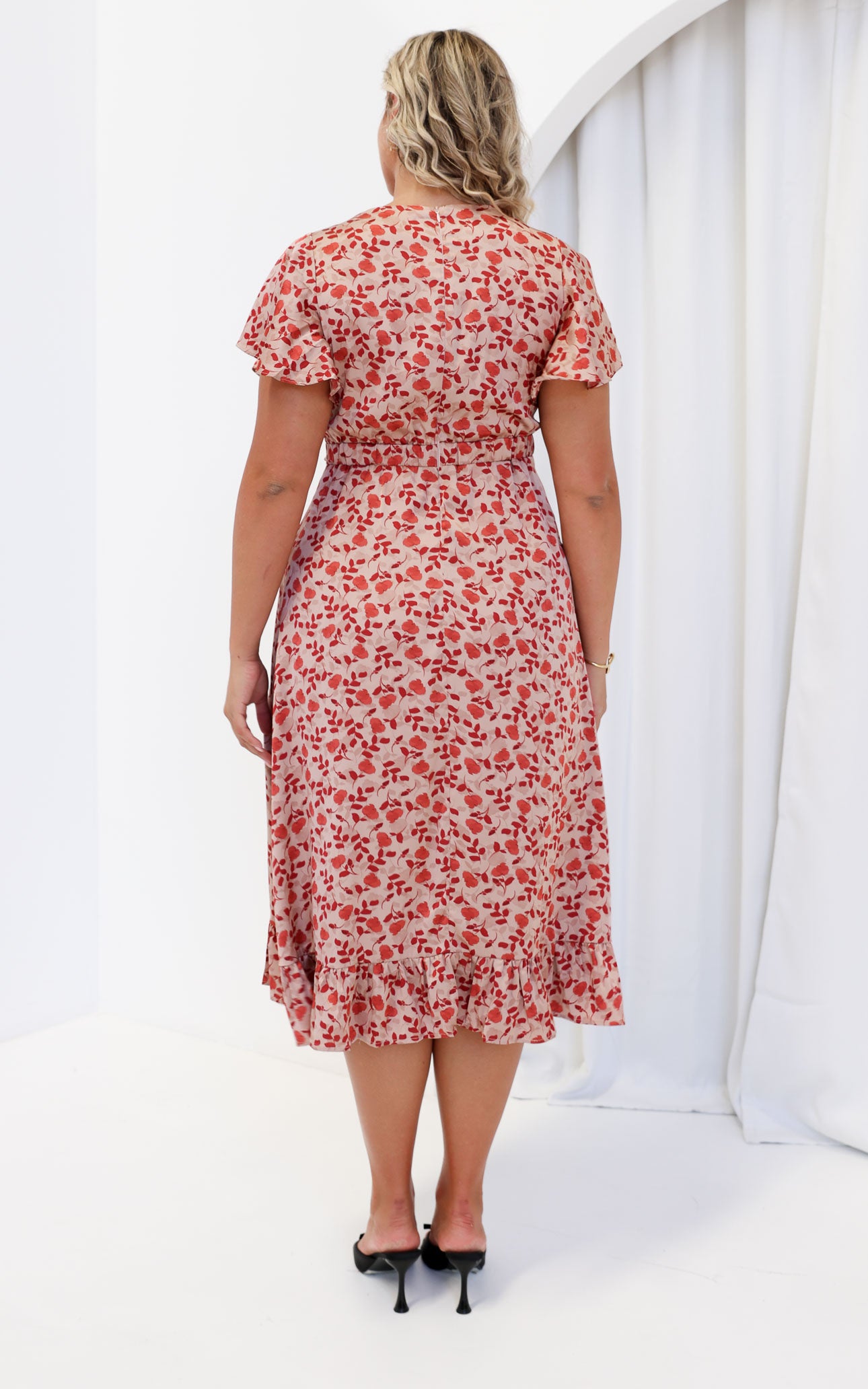 Portland Midi Dress - Nude Red Floral