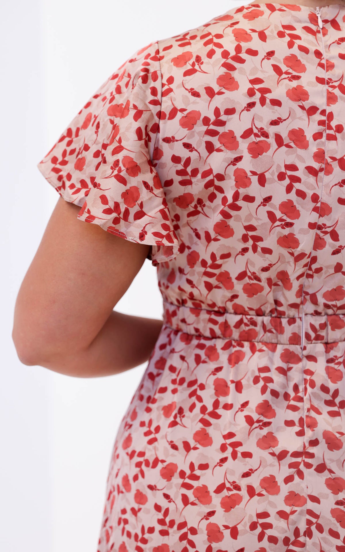 Portland Midi Dress - Nude Red Floral