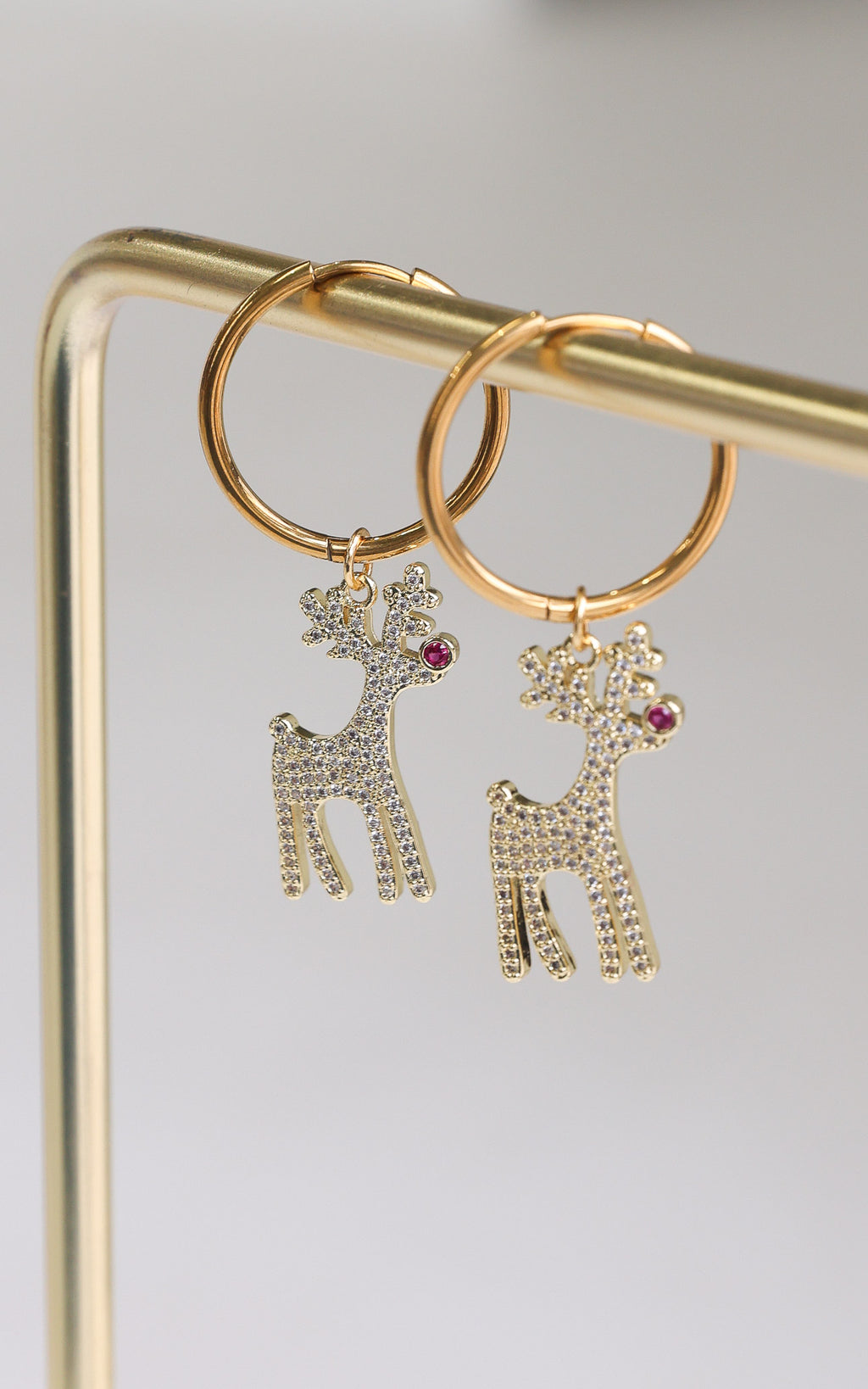 Prancer Hoop Charm Earrings - Gold Reindeer Diamante