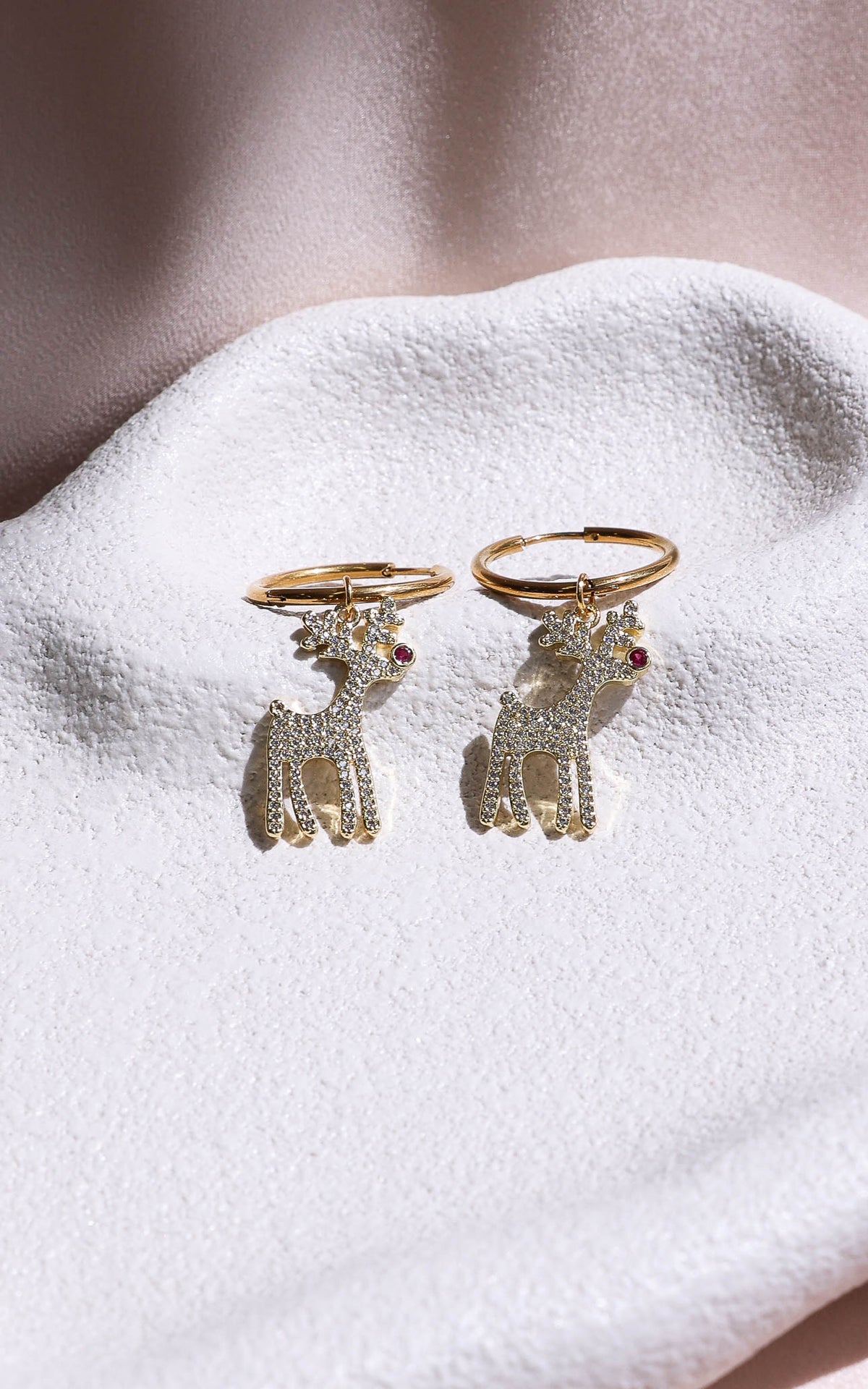 Prancer Hoop Charm Earrings - Gold Reindeer Diamante