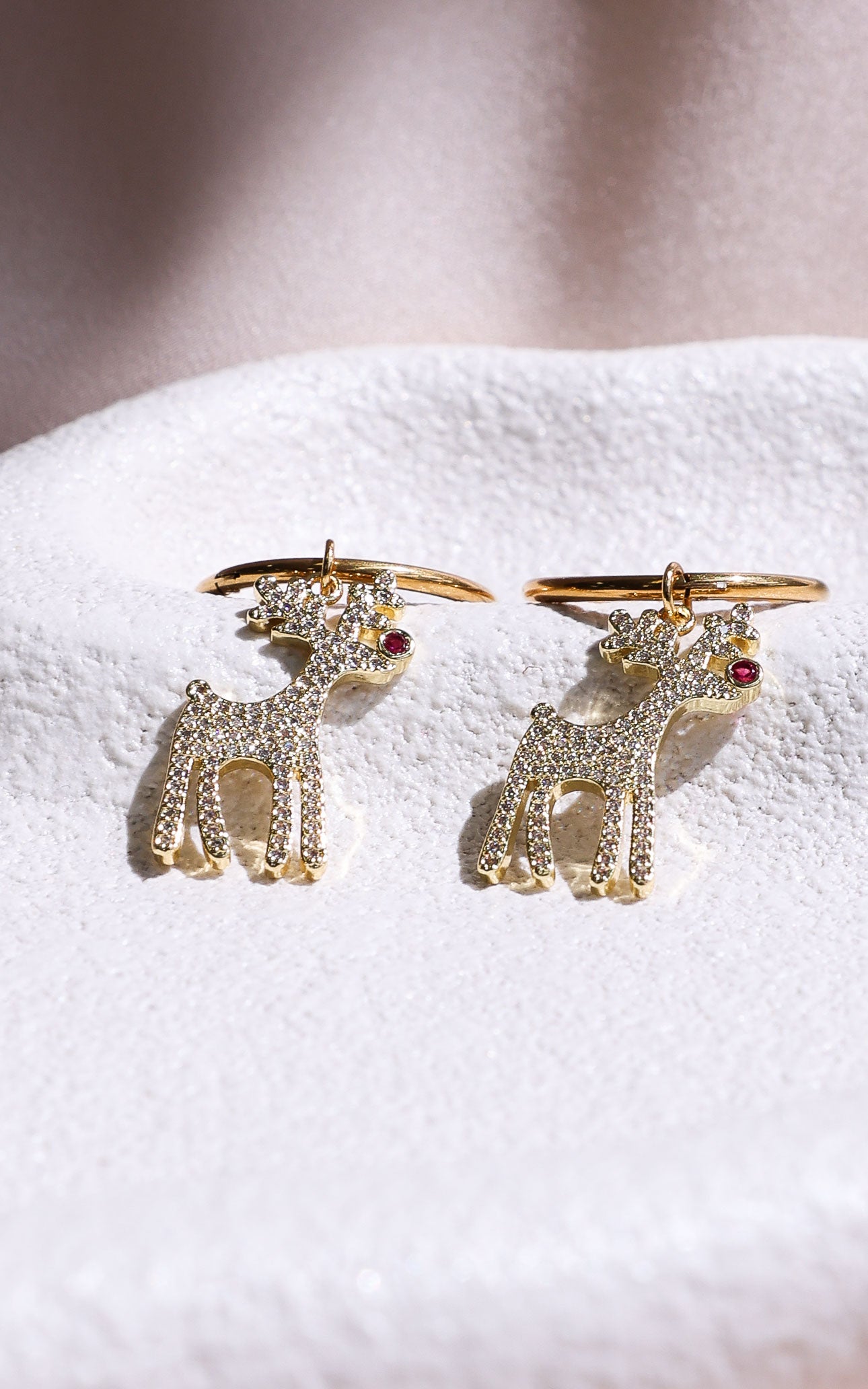 Prancer Hoop Charm Earrings - Gold Reindeer Diamante