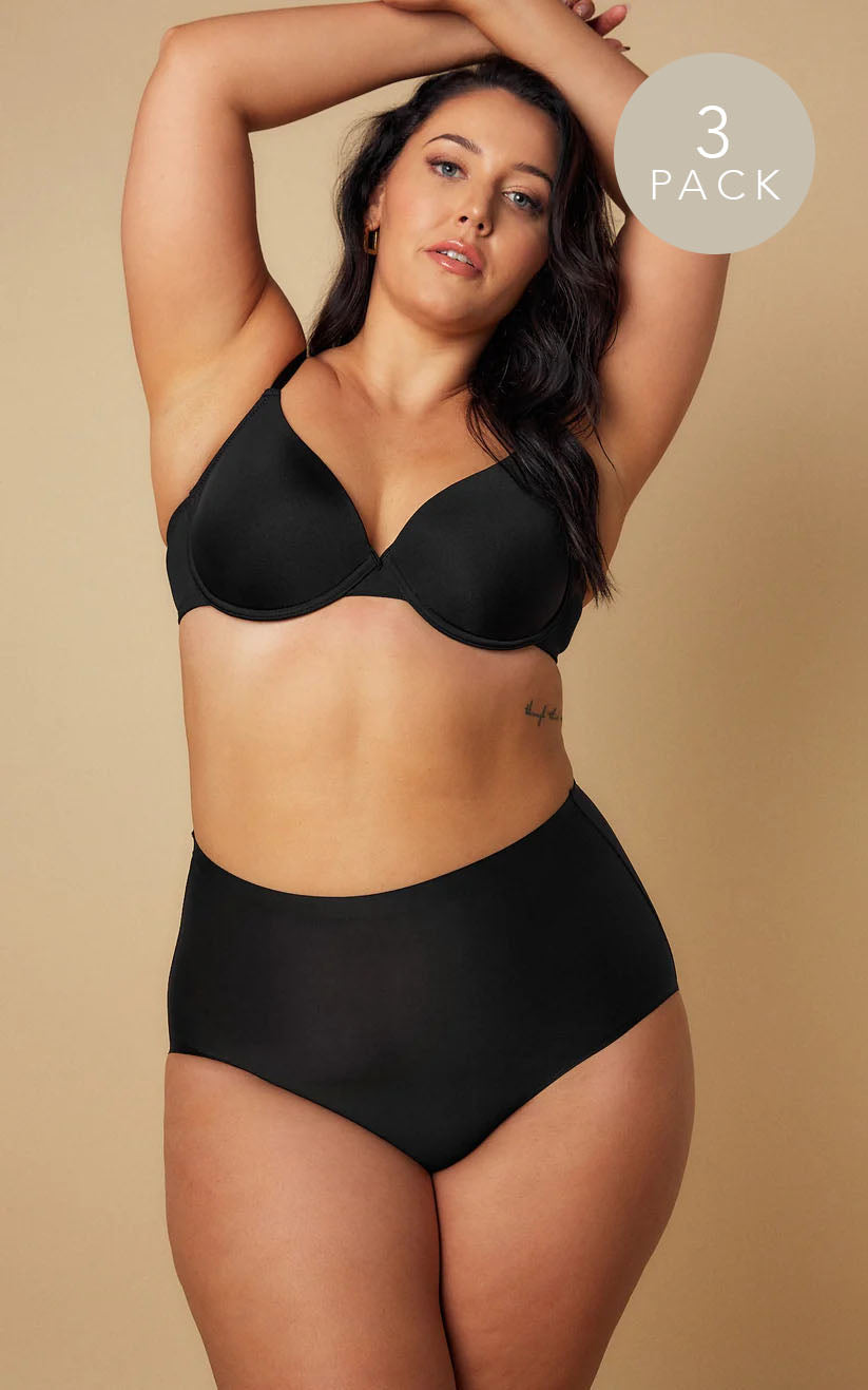 3 Pack: Prielle Seamless High Waisted Full Briefs - Black