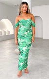 Prieto Mesh Maxi Dress - Green Floral