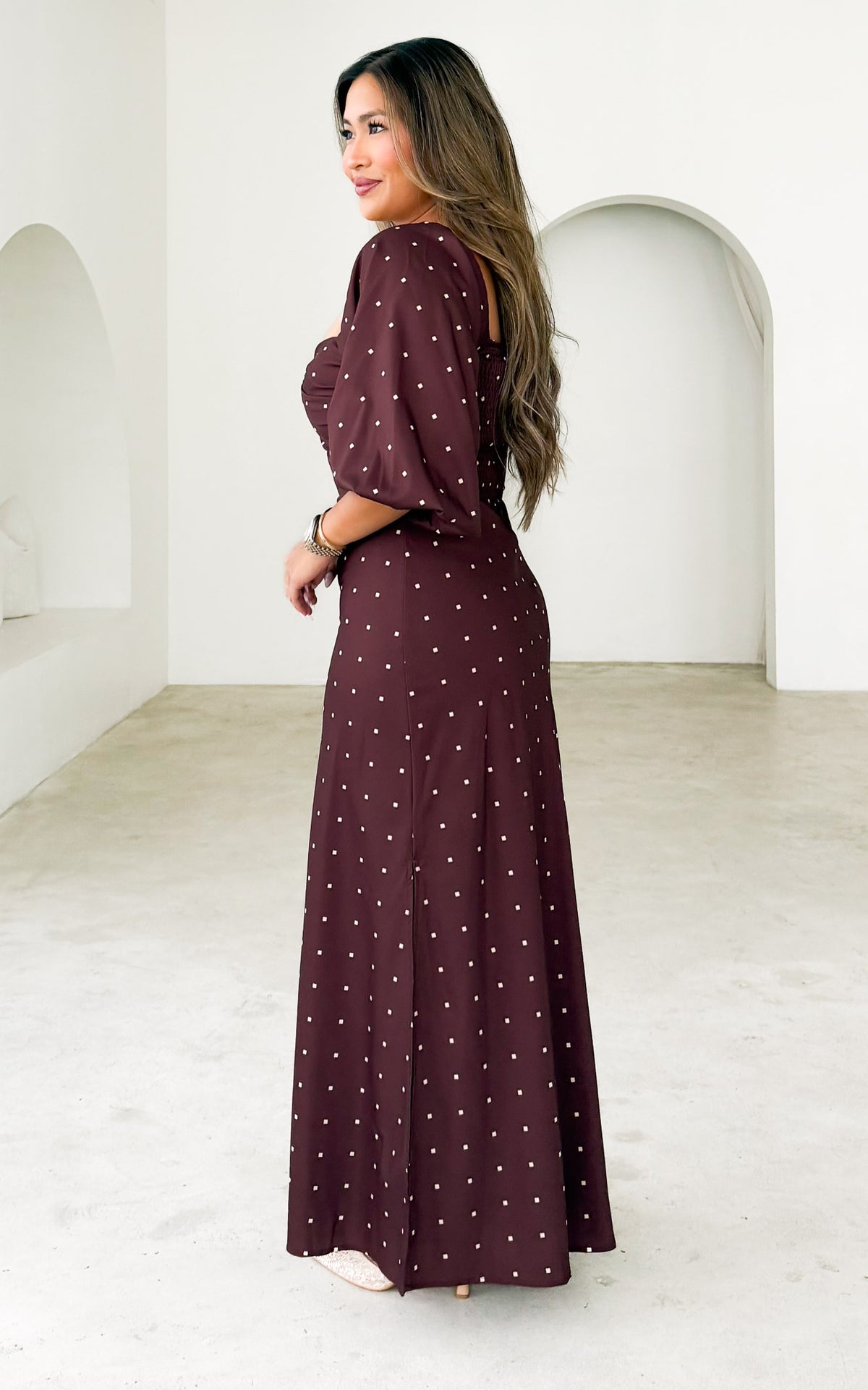 Priscilla Maxi Dress - Chocolate Brown Cream Diamond