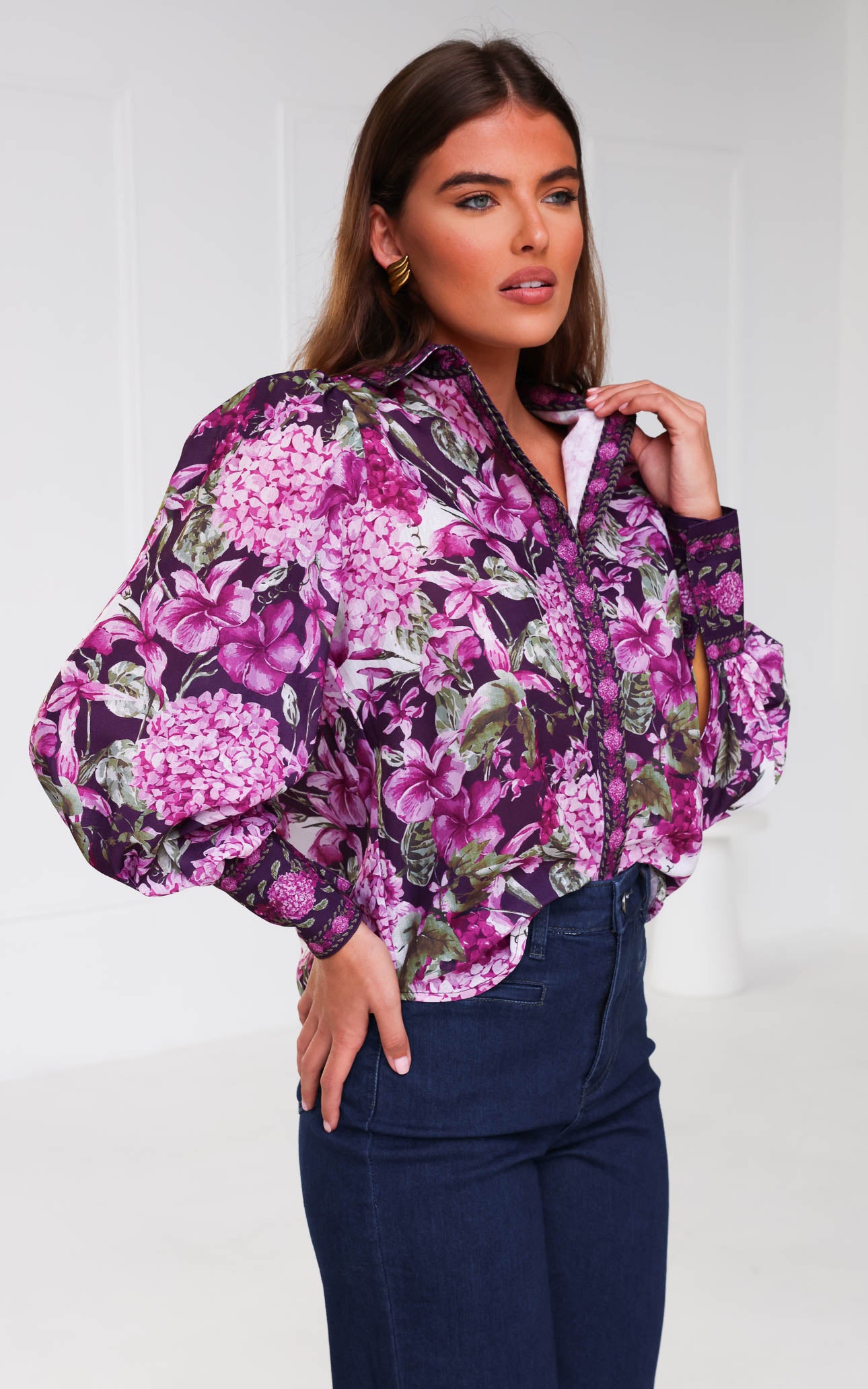 Brooks Shirt Blouse - Purple Floral