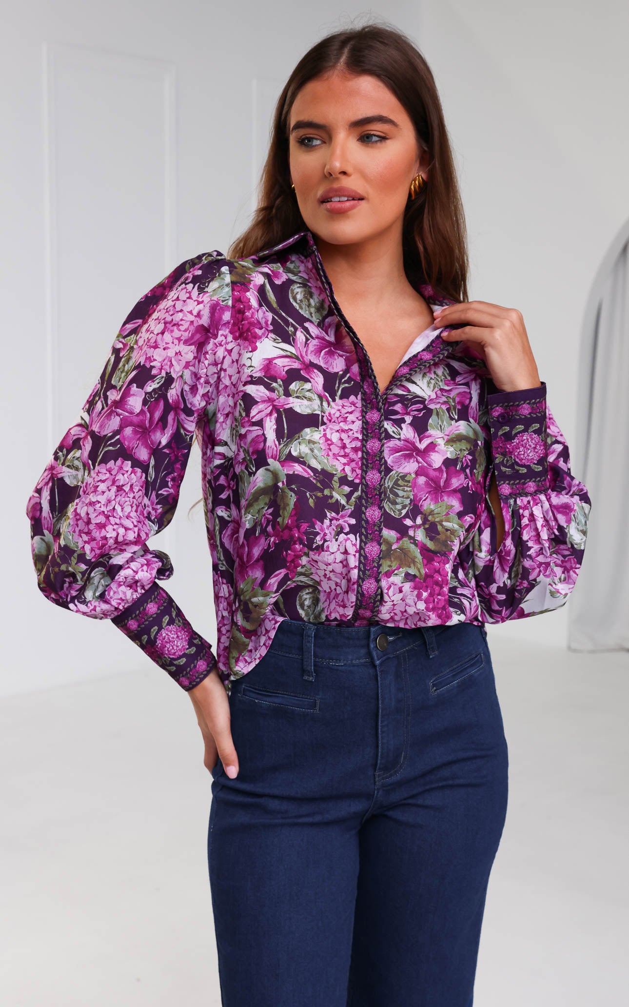 Brooks Shirt Blouse - Purple Floral