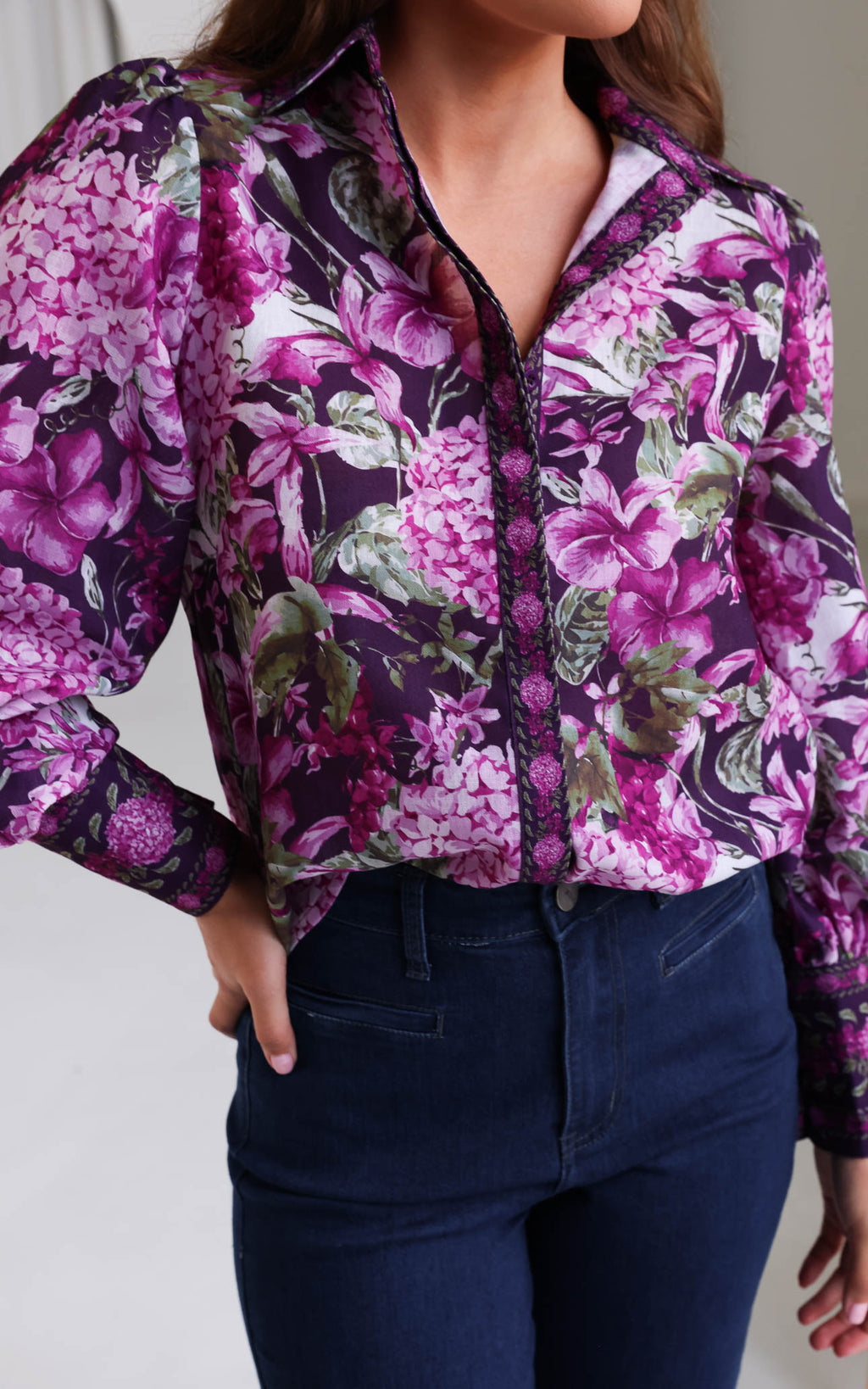 Brooks Shirt Blouse - Purple Floral