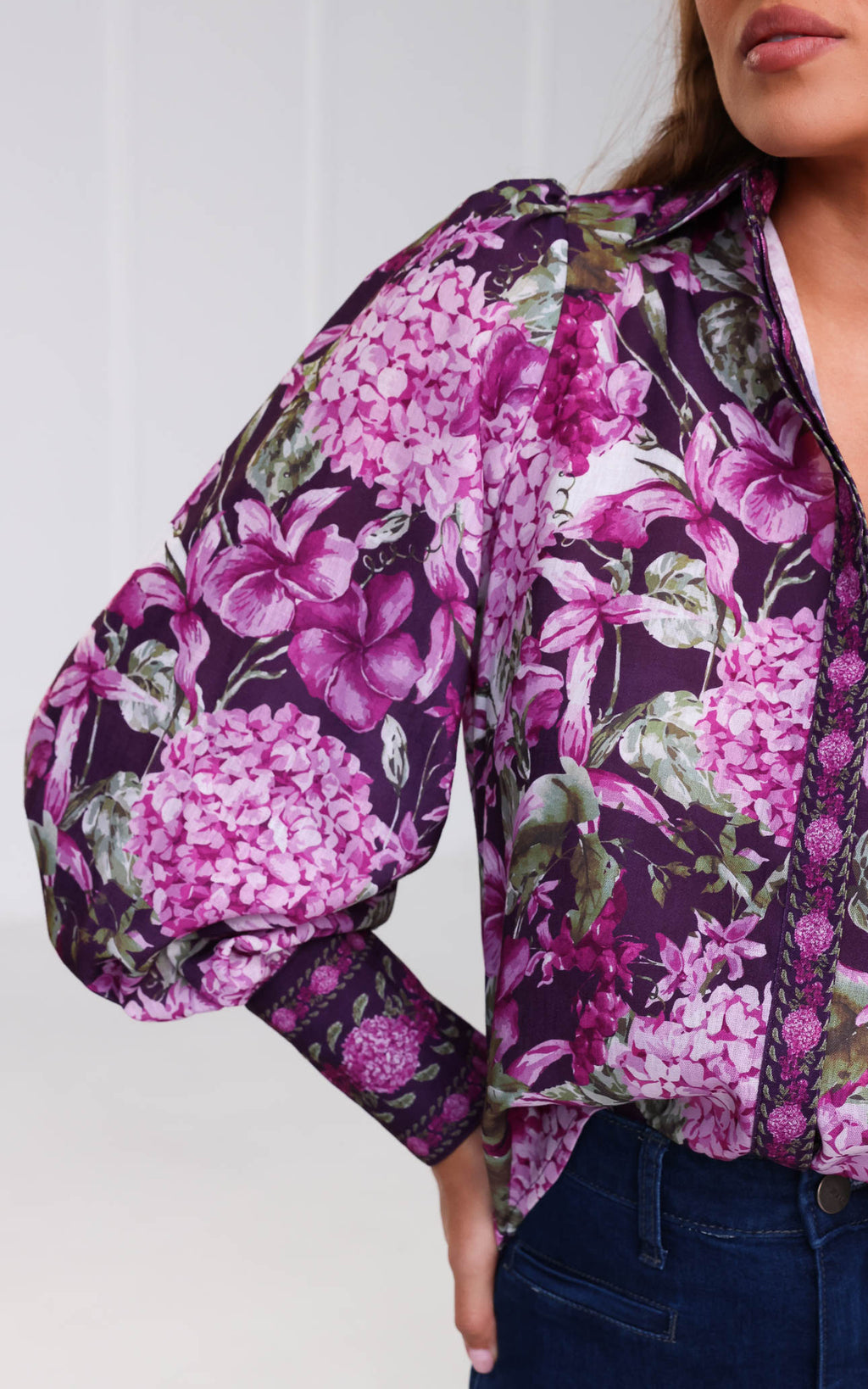 Brooks Shirt Blouse - Purple Floral