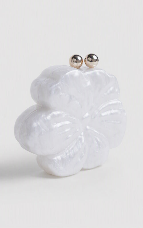 Blossie Flower Clutch Bag - White Pearl