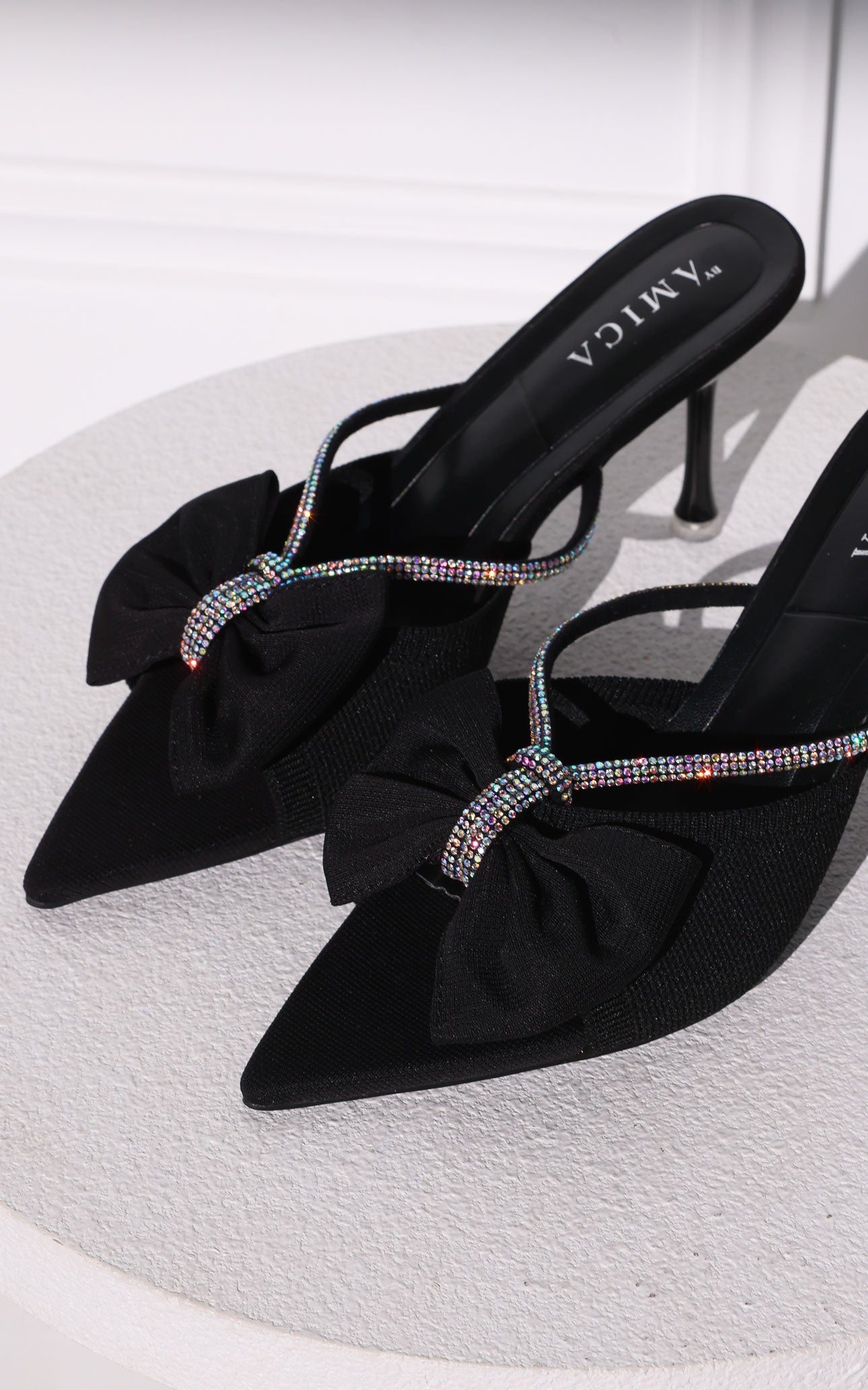 Quincy Mule Heels - Black Rhinestone