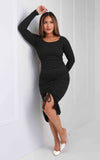 Quinnie Long Sleeve Midi Dress - Black Texture