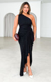 Quinto One Shoulder Embellished Mesh Maxi Dress - Black