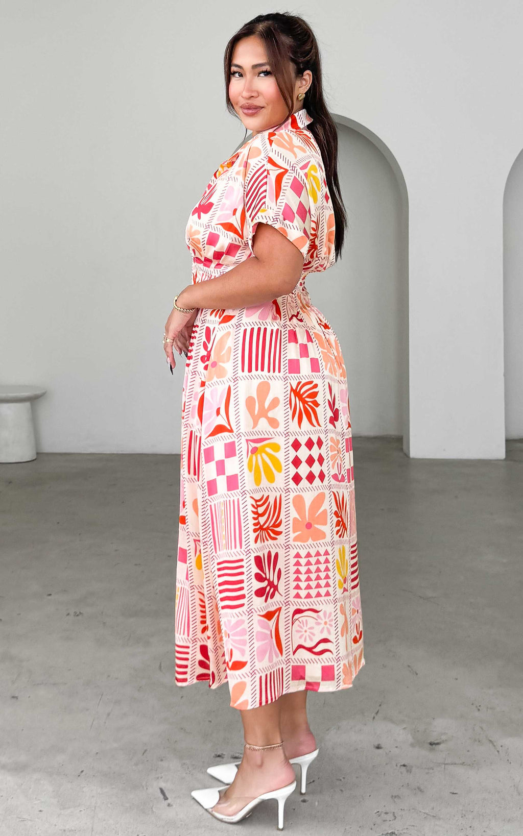 Rainier Midi Dress - Pink Multi Print