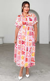 Rainier Midi Dress - Pink Multi Print