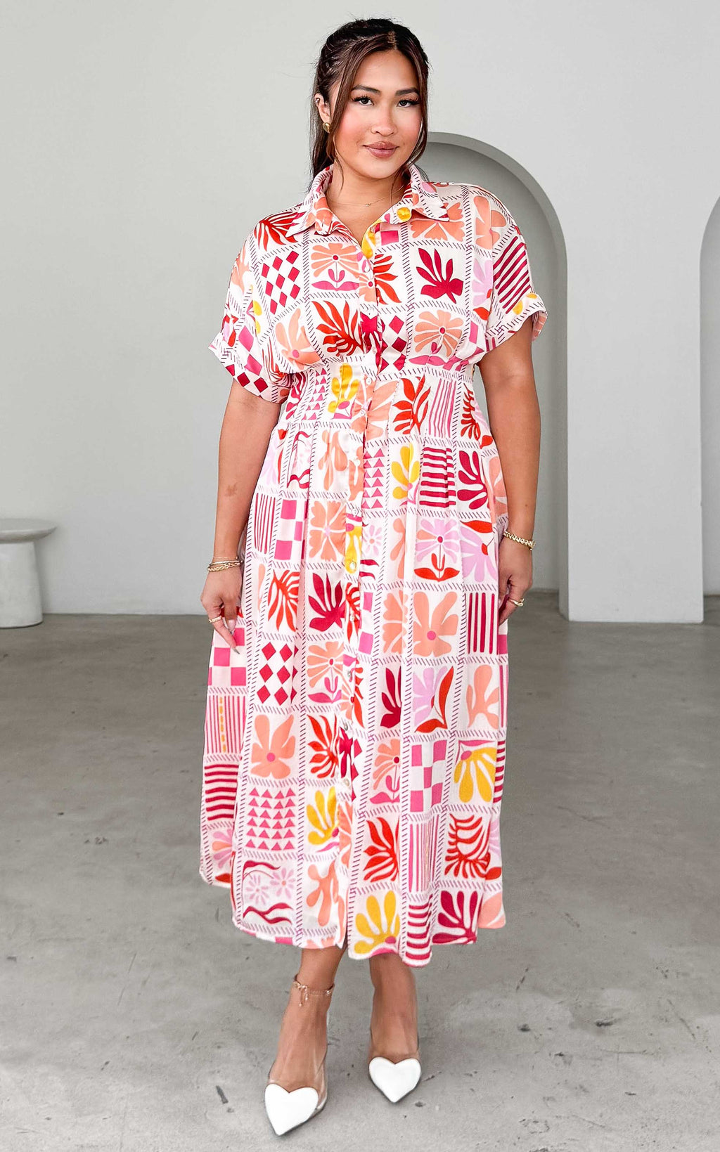 Rainier Midi Dress - Pink Multi Print