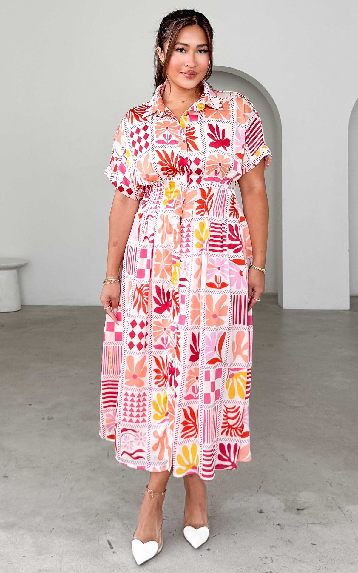 Rainier Midi Dress - Pink Multi Print