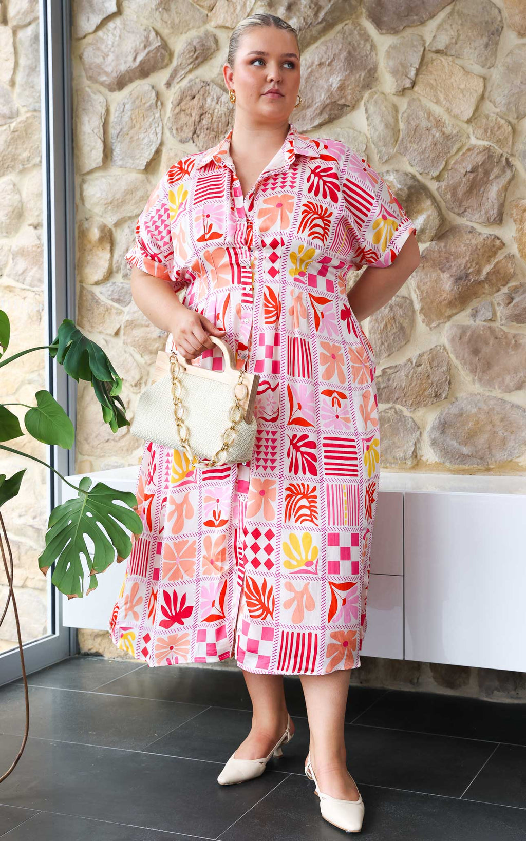 Rainier Midi Dress - Pink Multi Print