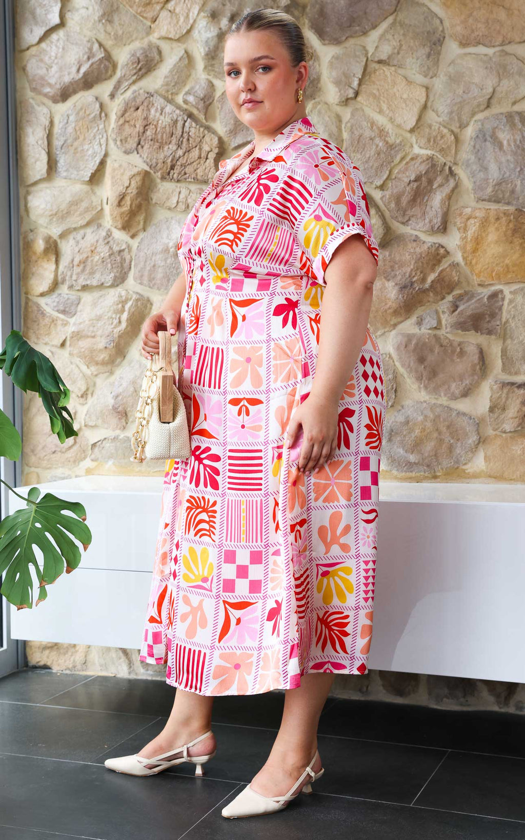Rainier Midi Dress - Pink Multi Print