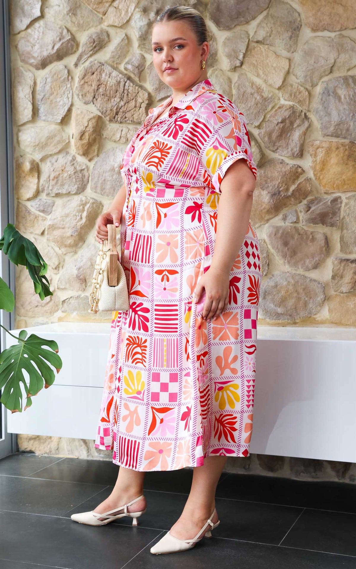 Rainier Midi Dress - Pink Multi Print
