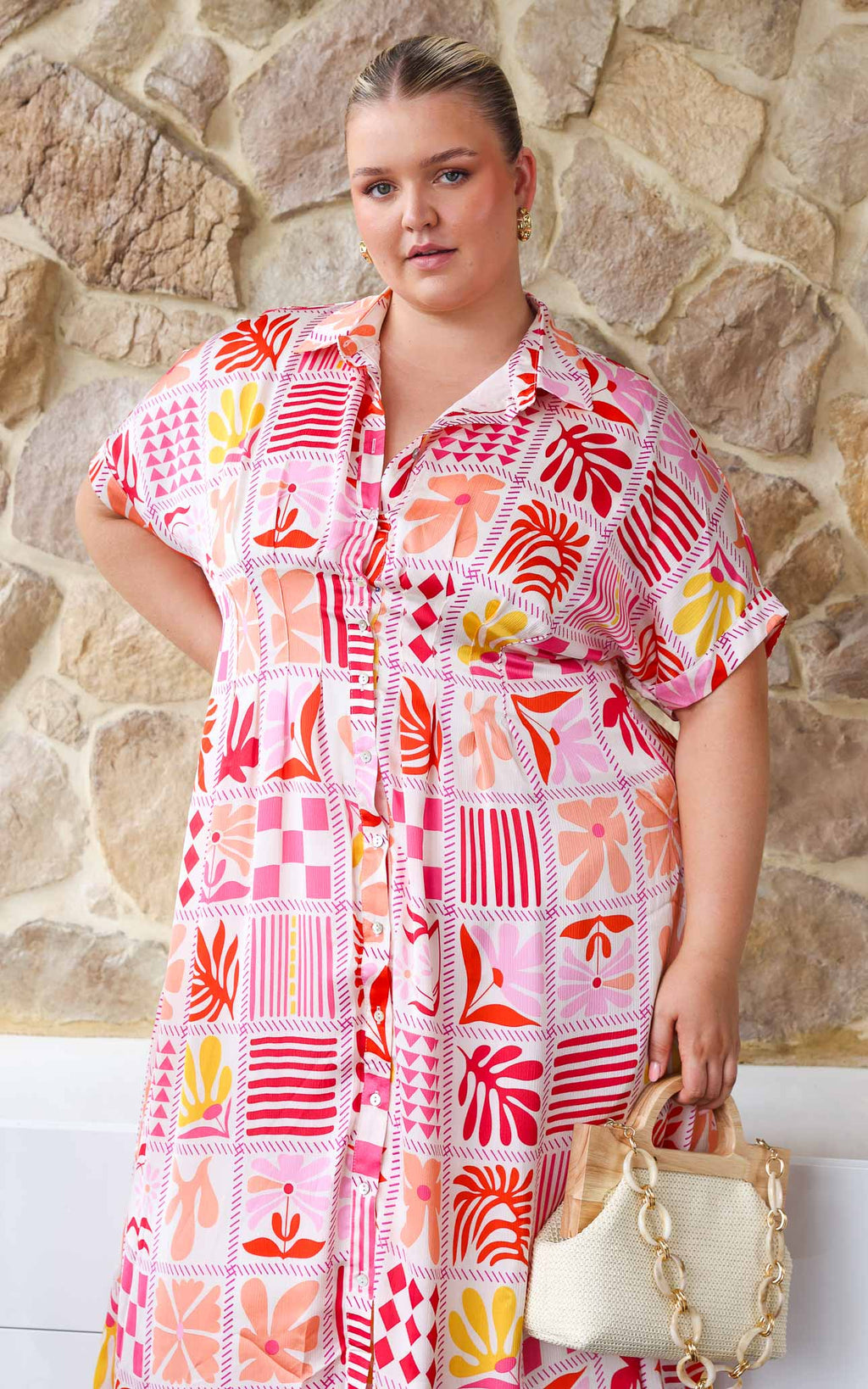 Rainier Midi Dress - Pink Multi Print