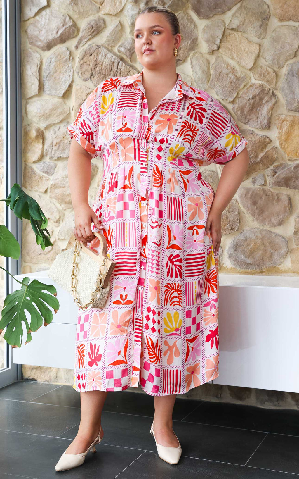 Rainier Midi Dress - Pink Multi Print