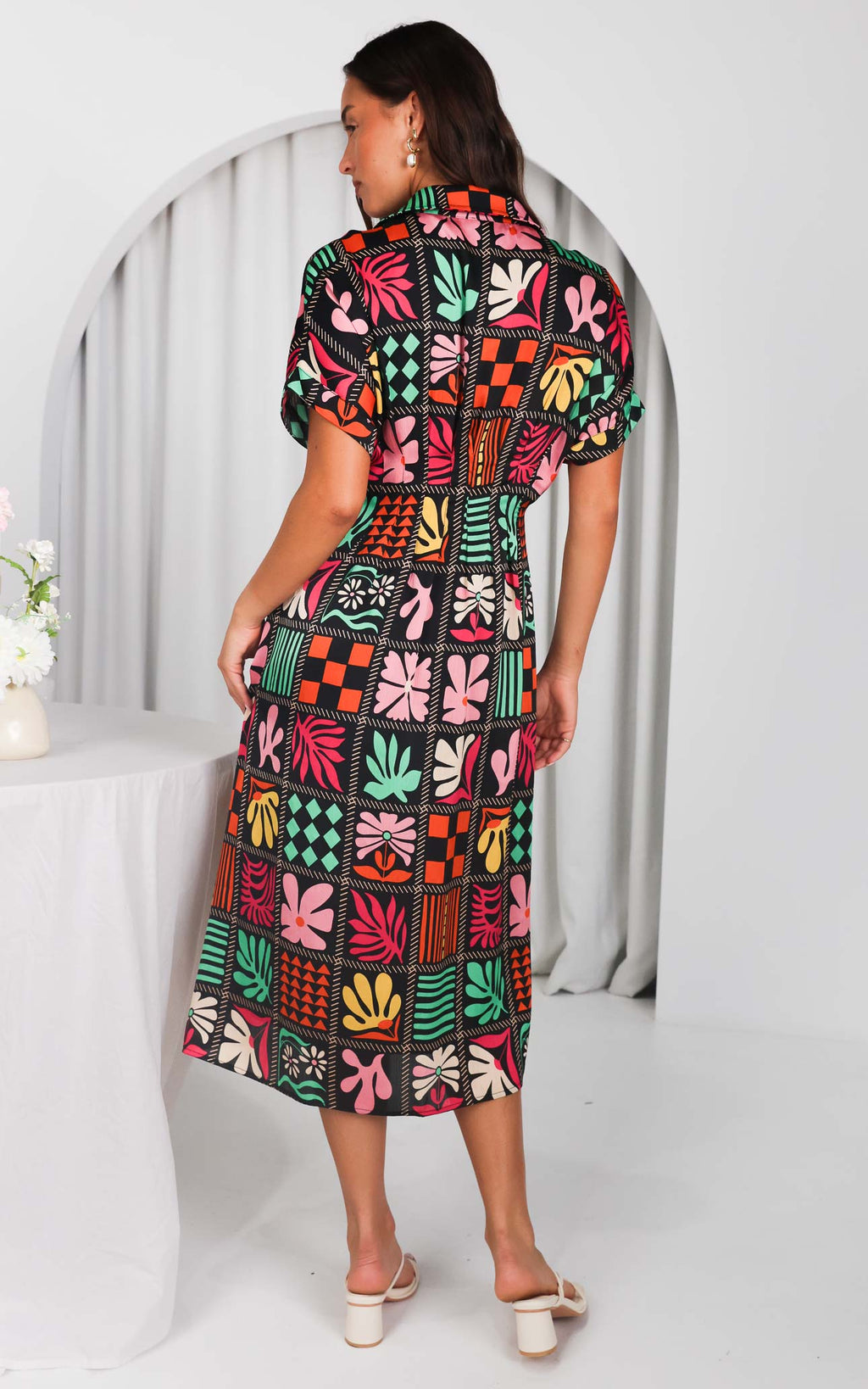 Rainier Midi Dress - Black Multi Print