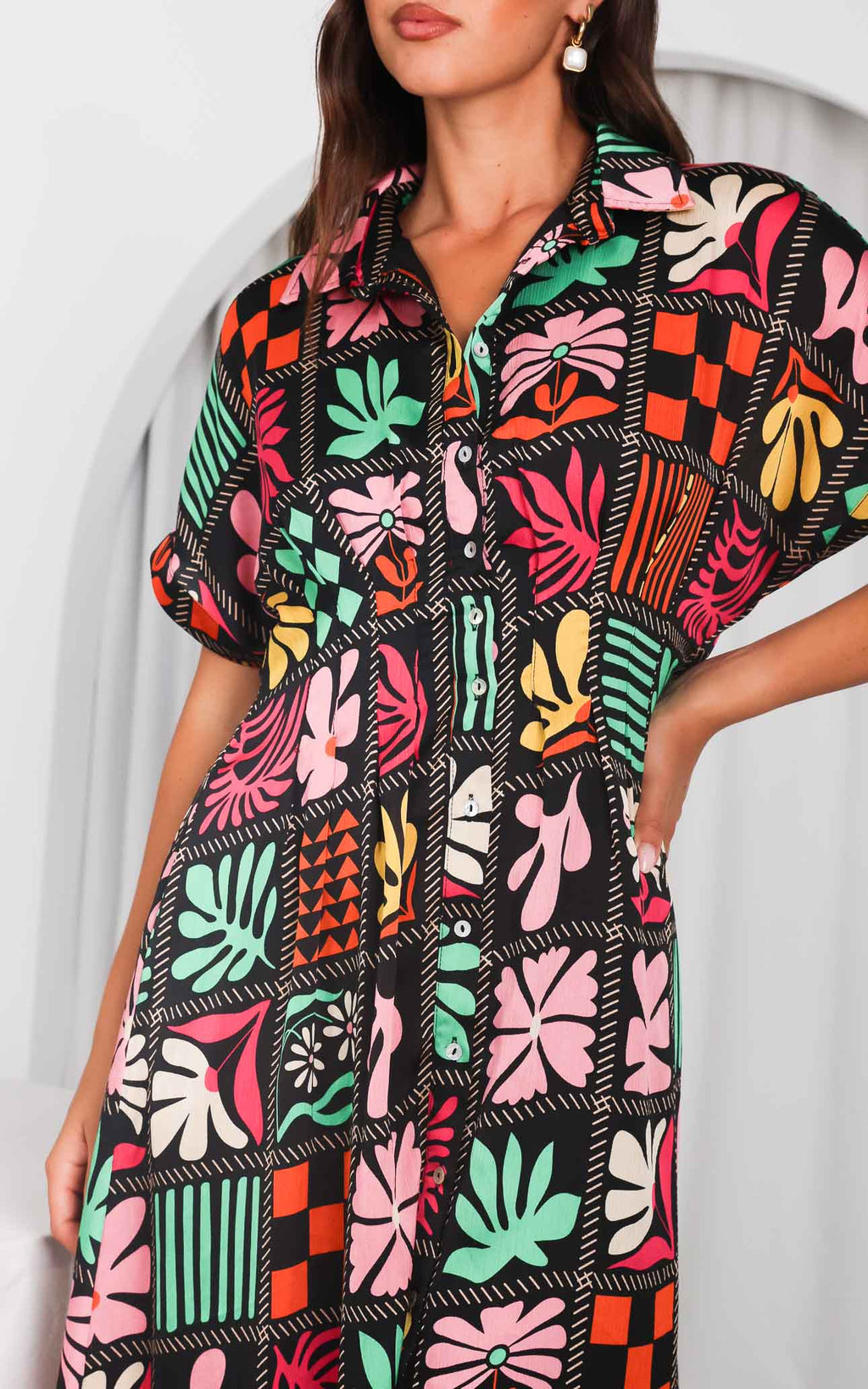 Rainier Midi Dress - Black Multi Print
